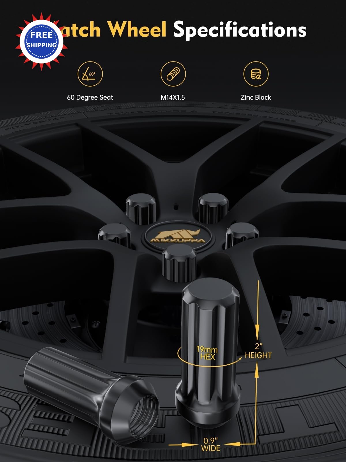 MIKKUPPA M14x15 Wheel Lug Nut 32pcs Black Compatible with Chevy Silverado 1500