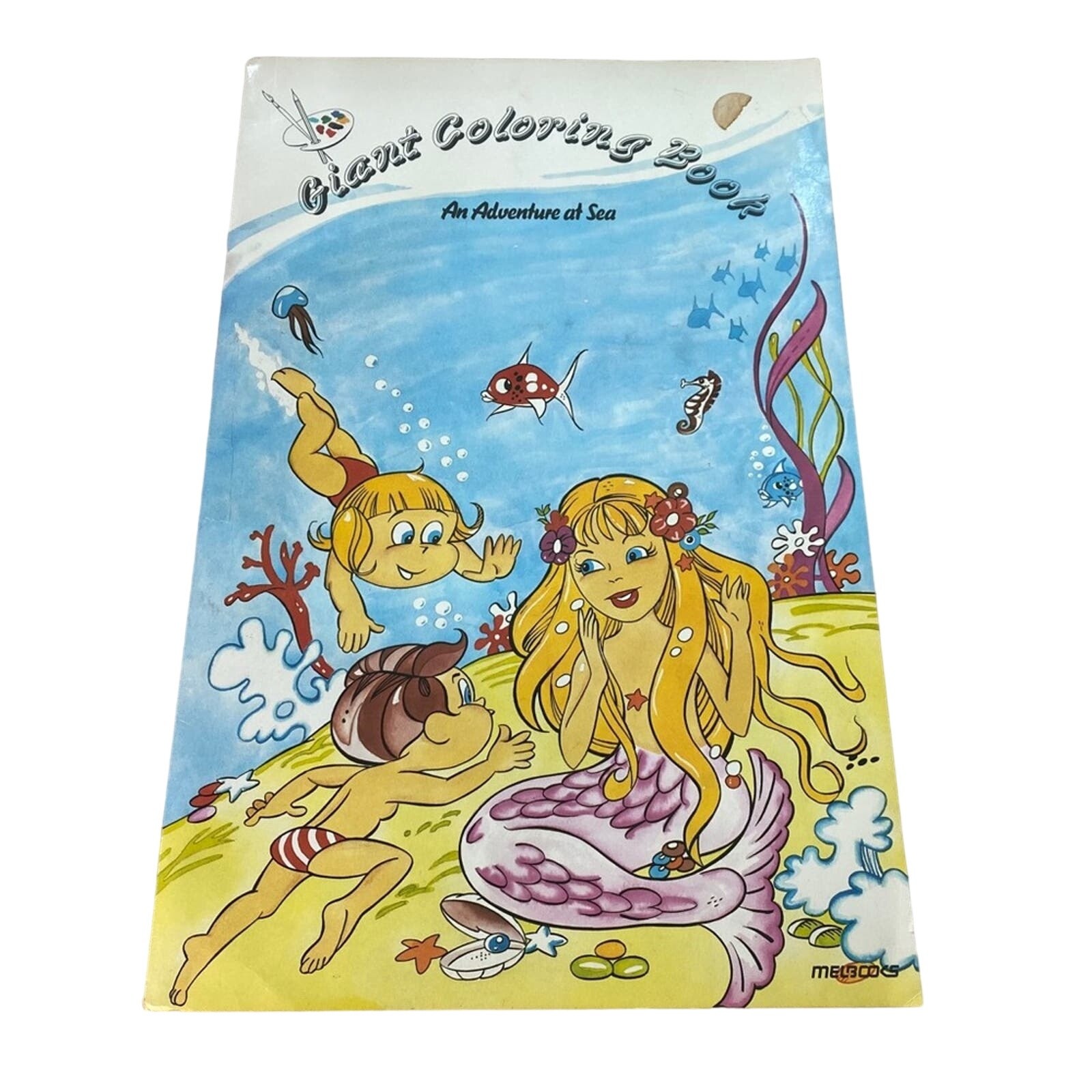Melbooks Vintage Large Coloring Book Sea Adventure Mermaid Shark Ocean 21×13.5