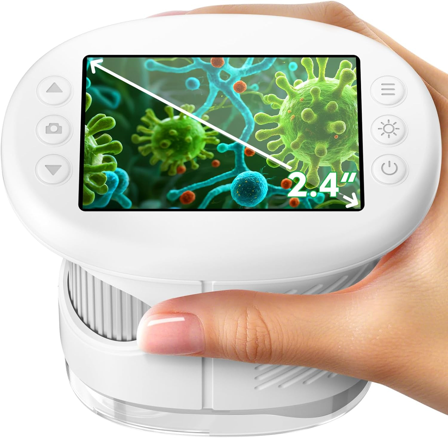 Kids 1000X Handheld Digital Microscope 4K 2.4″ Display w/ 12 Slides – White