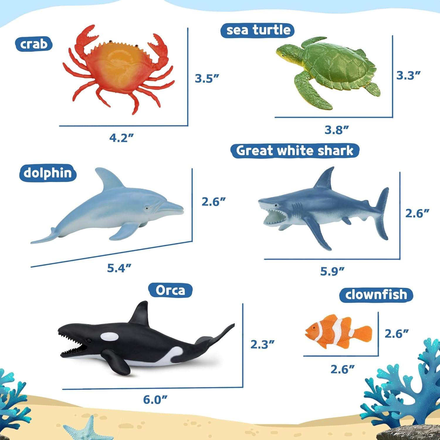 Ocean Sea Life Toy Figures Set for Kids, 12 PCS Realistic Marine Animals with Sh