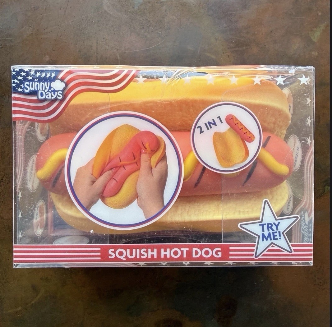 Sunny Days Hot Dog 2-in-1 Tactile Squeeze Toy Squish Stretch Poke Red