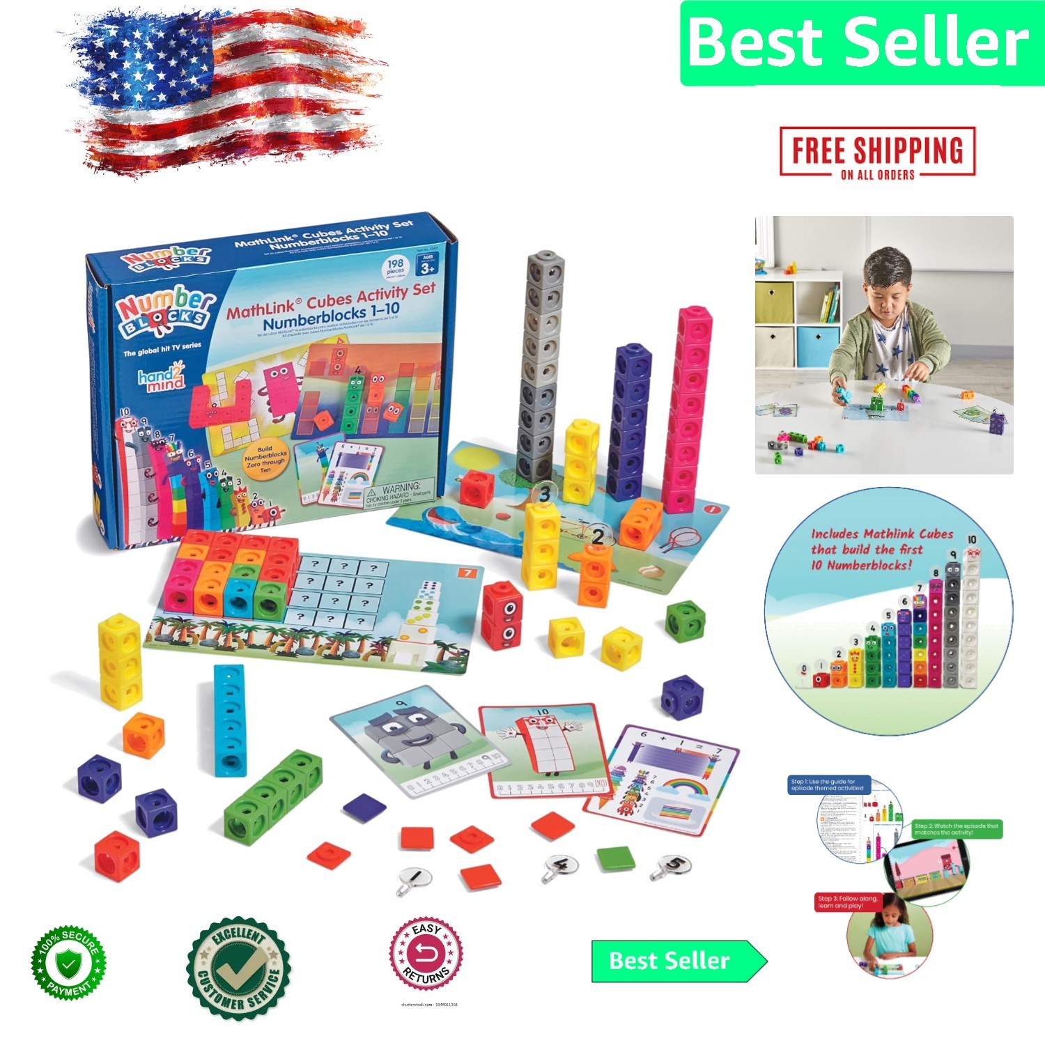 Hands-On Numberblocks Activity Set: Fun Math Skills with 100 Linking Cubes