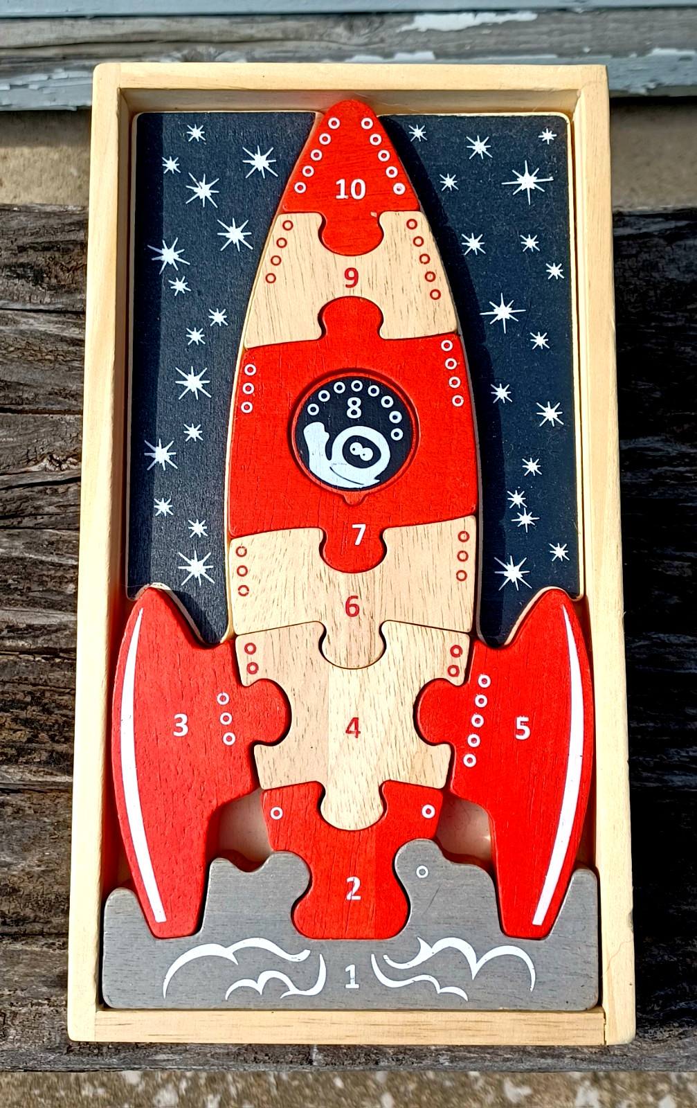 Begin Again Wooden Puzzle Rocket Ship Space Multilingual Number Teaching Puzzle