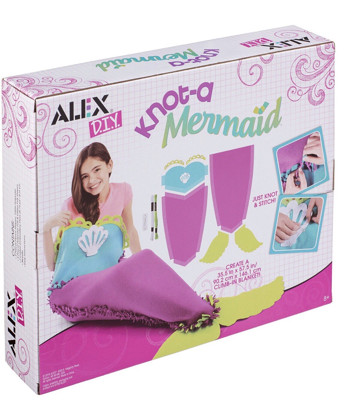 New! Alex DIY Knot-A-Mermaid Blanket Kit One Size Purple/blue/green