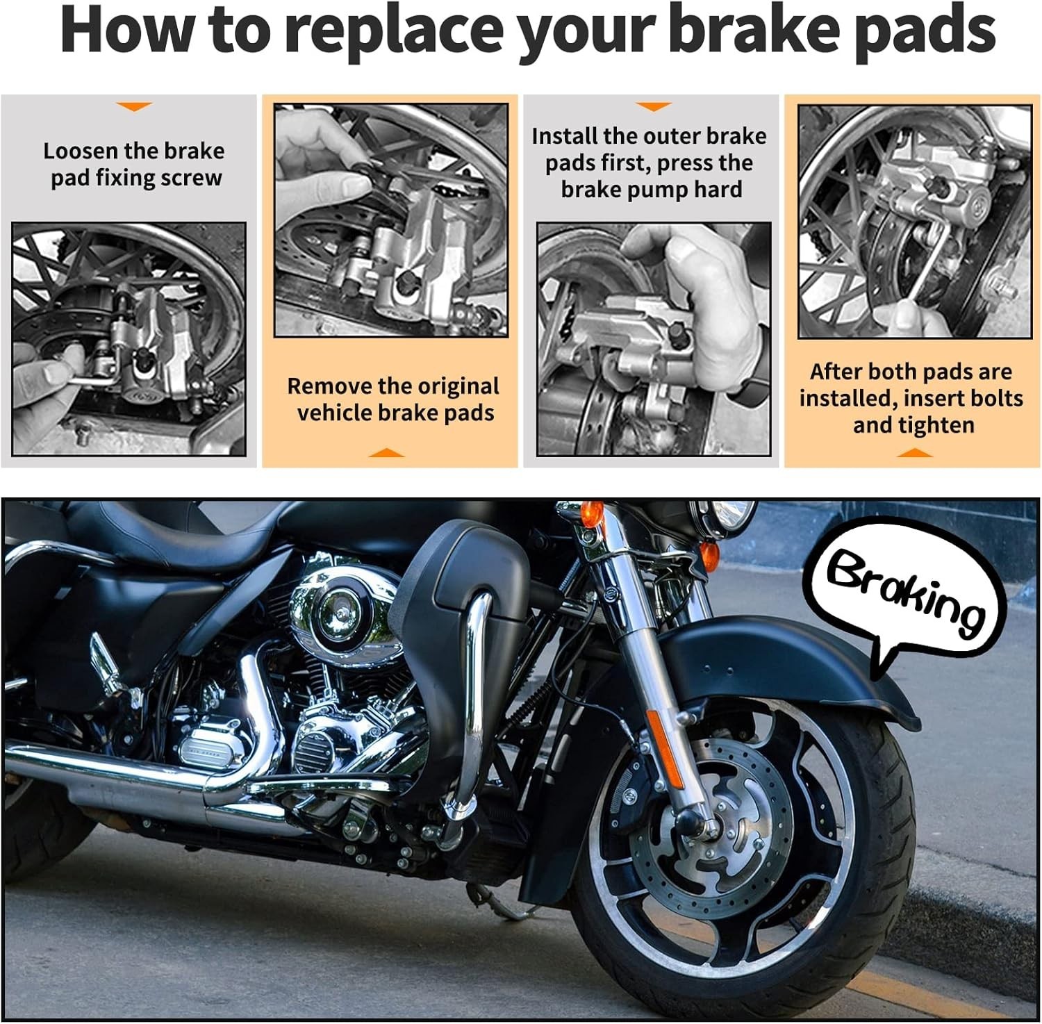 AHL Front & Rear Brake Pads Set for Harley FLHTCU-I Electra Glide Ultra