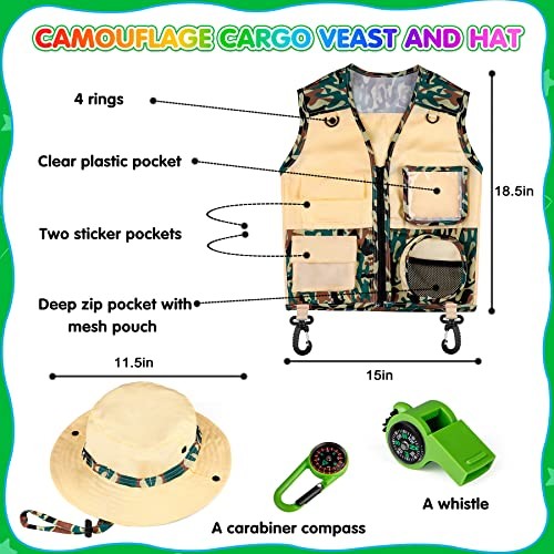 Kids Explorer Kit & Bug Catcher Kit & Safari Costume Kit, Camouflage Green