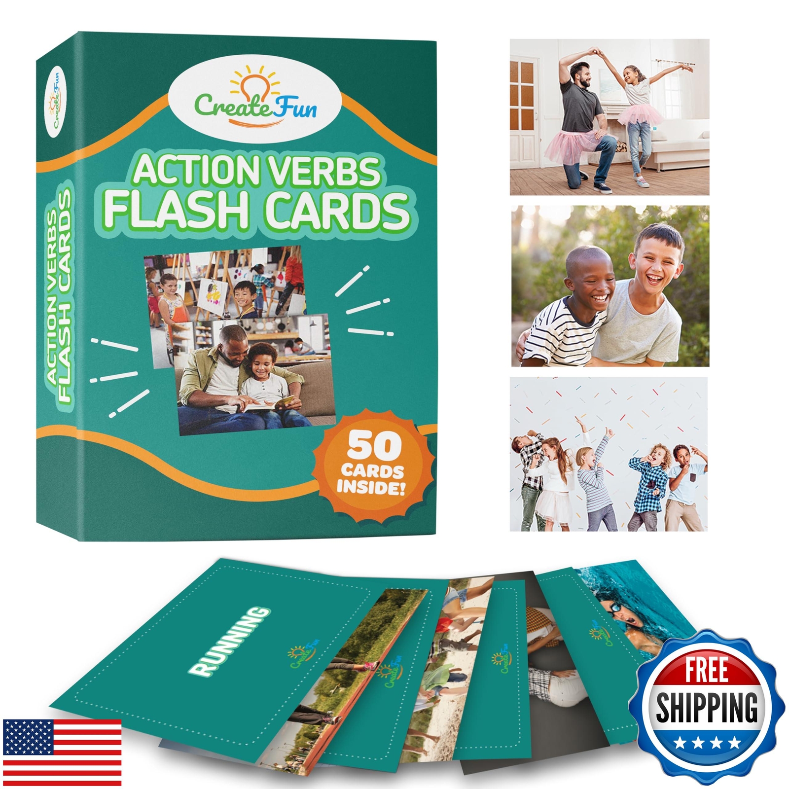 50 Action Verbs Flash Cards – Vocabulary Builder for Speech Therapy, ESL and