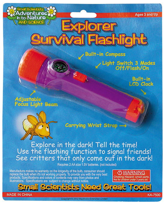 NEW Small Scientists Explorer Survival Flashlight Torch Compass Strap LCD Clock