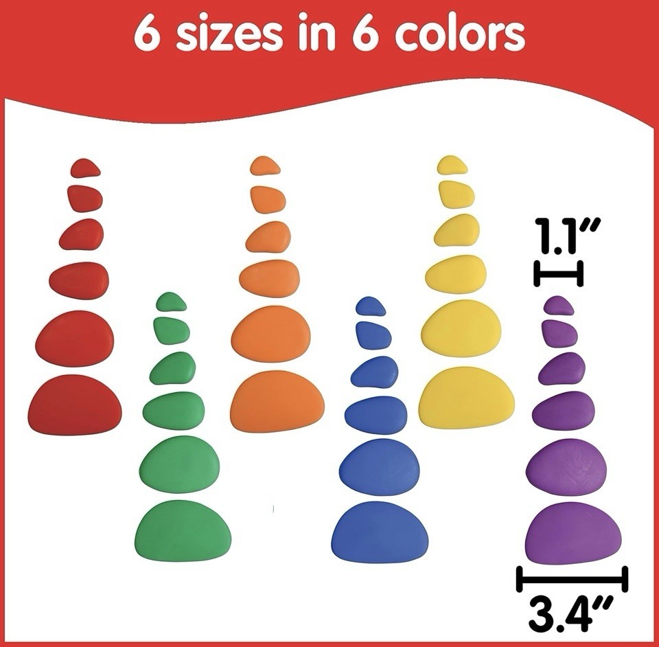 Set of 36 Sorting and Stacking Stones with 20 Activity Cards Home Learning New