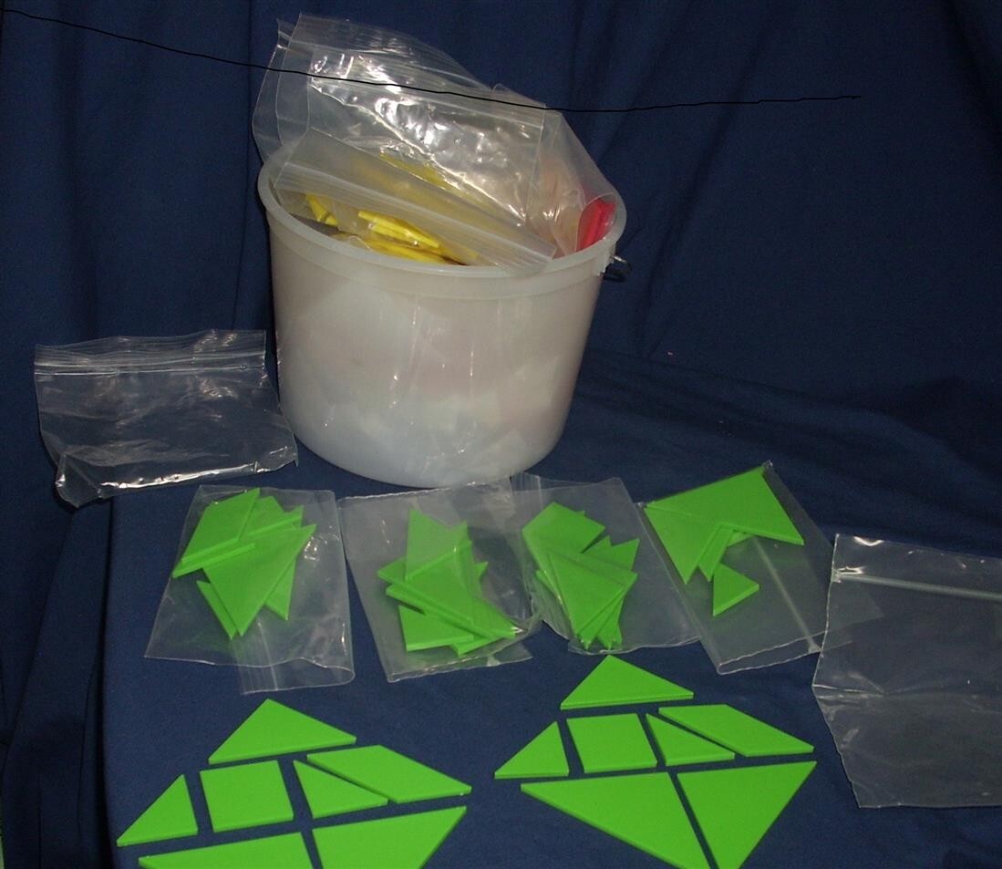 Tanagrams–30 pieces, Classroom Amt: 6 of Red, Orange,Yellow, Blue, Green