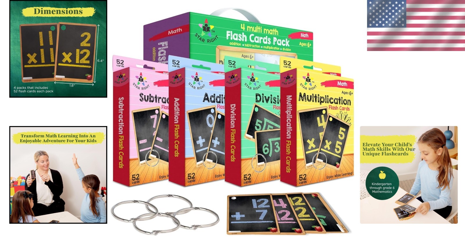 Color-Coded Math Flash Cards Set – 1st to 4th Grade Learning