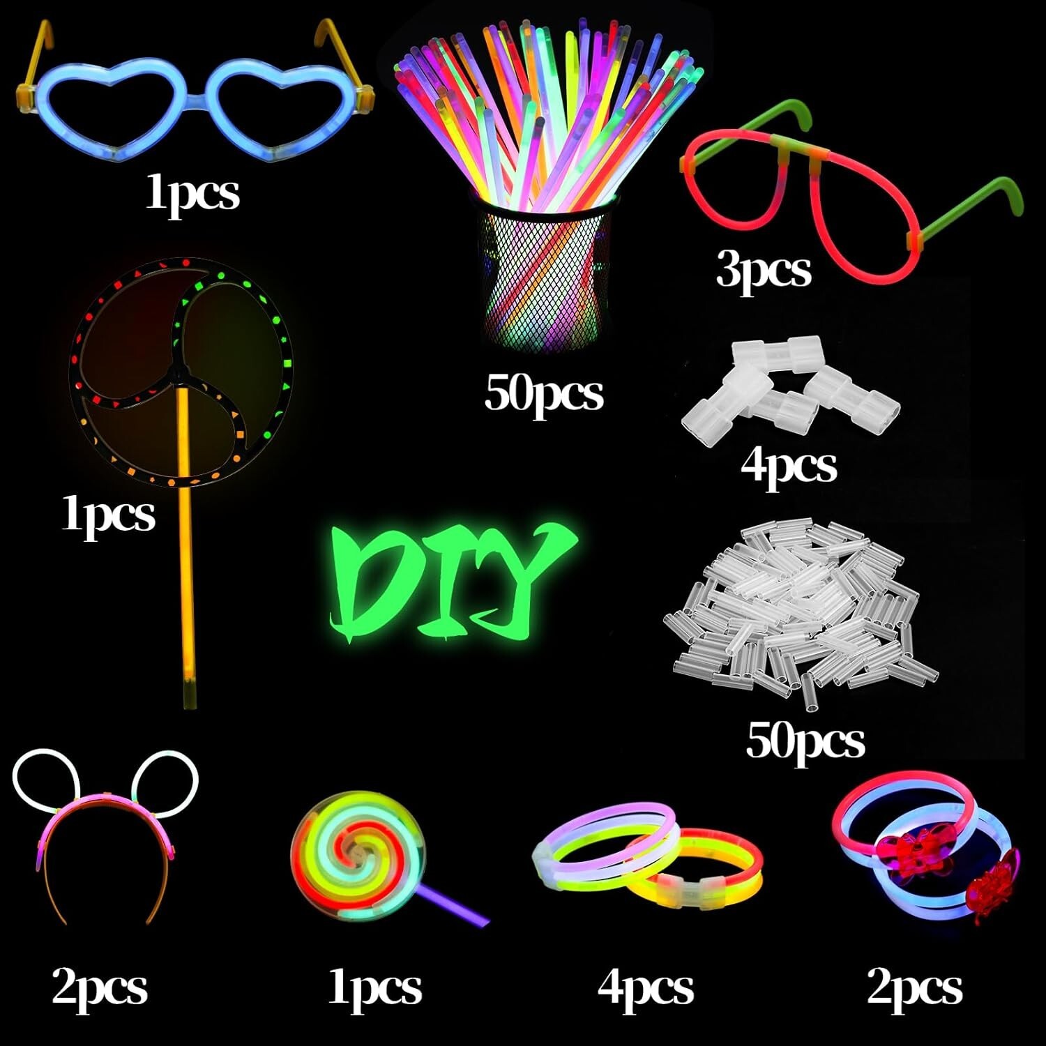 Light Stick Bracelet Chemical Light 8 Colors (50pcs + Various Connectors)