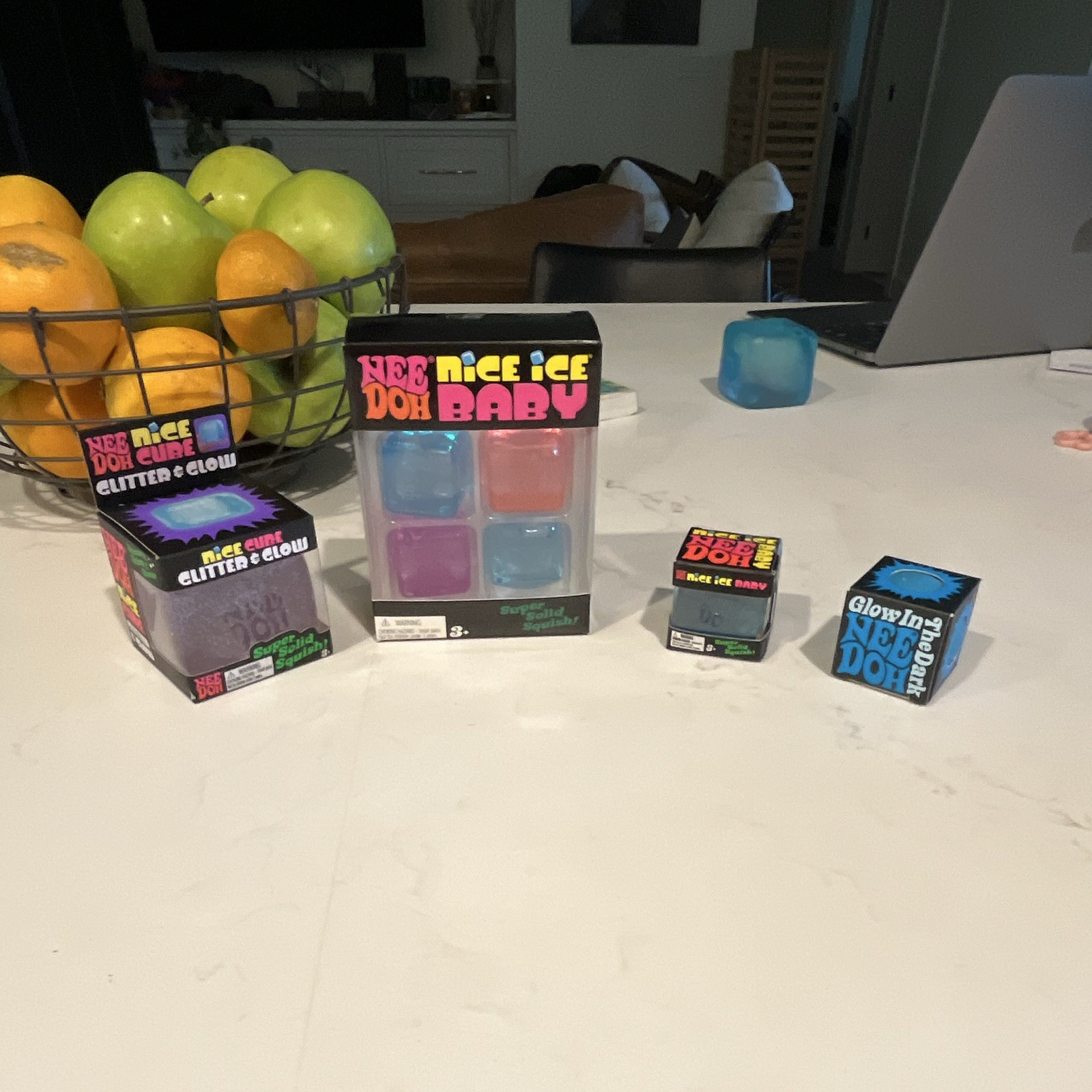 NeeDoh Nice Cube + Nice Ice Baby Super Solid Squish Set Blue Purple Pink 3+