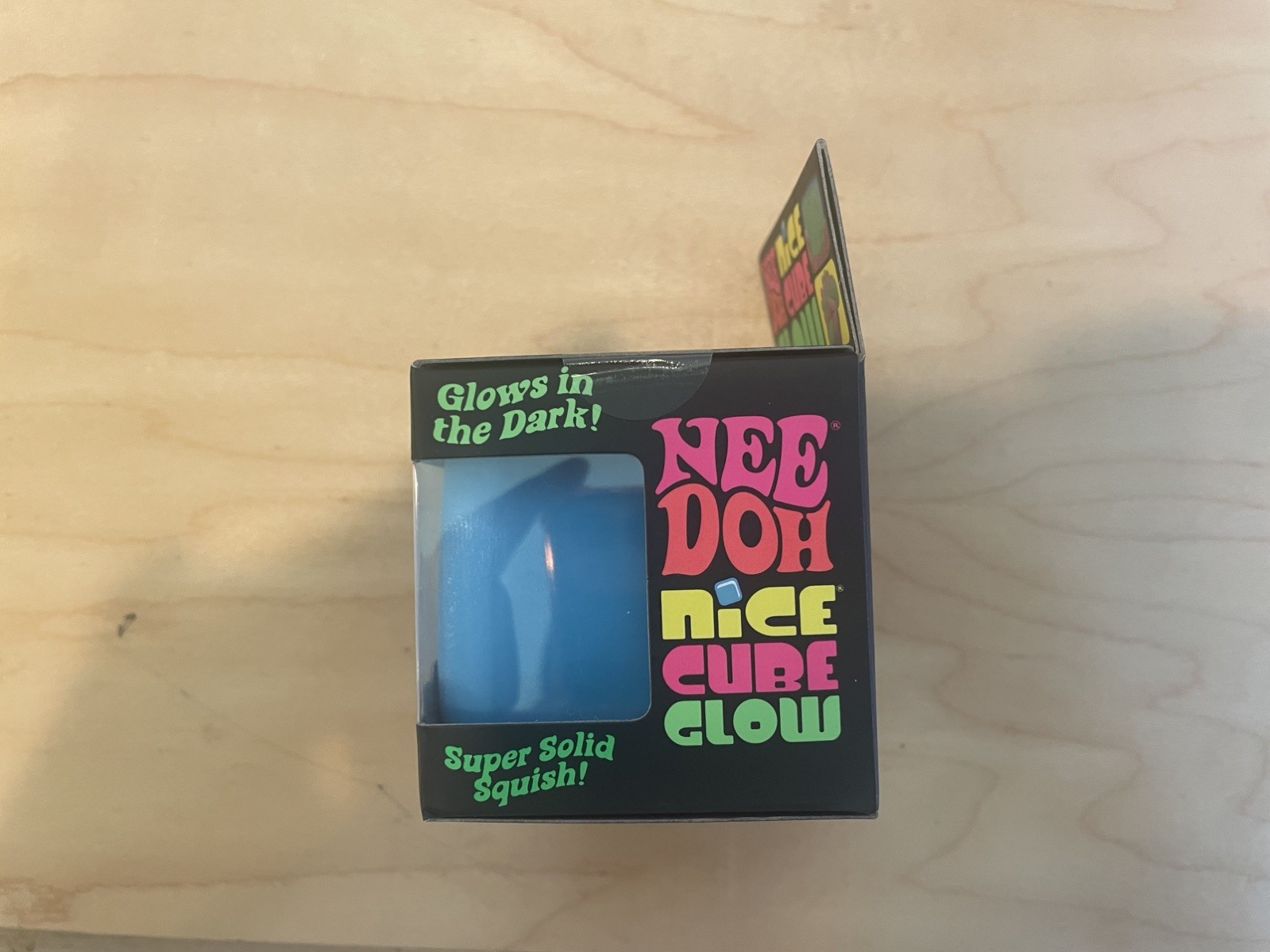 NeeDoh Nice Cube GLOW Super Solid Squish Squeeze Toy BLUE!