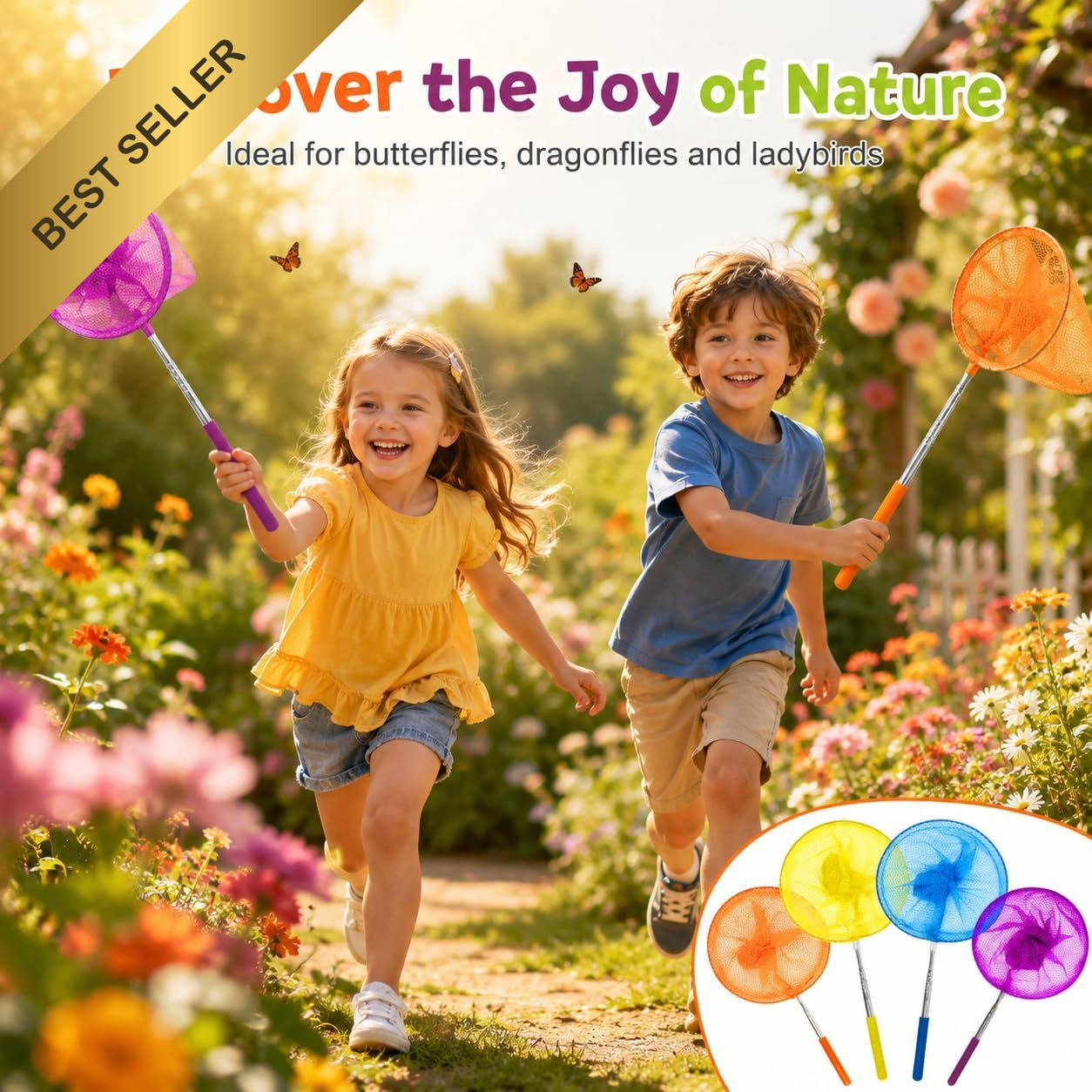 4Pcs Kids Telescopic Butterfly Fishing Net Extendable 34″ Insect Bug Catcher Toy