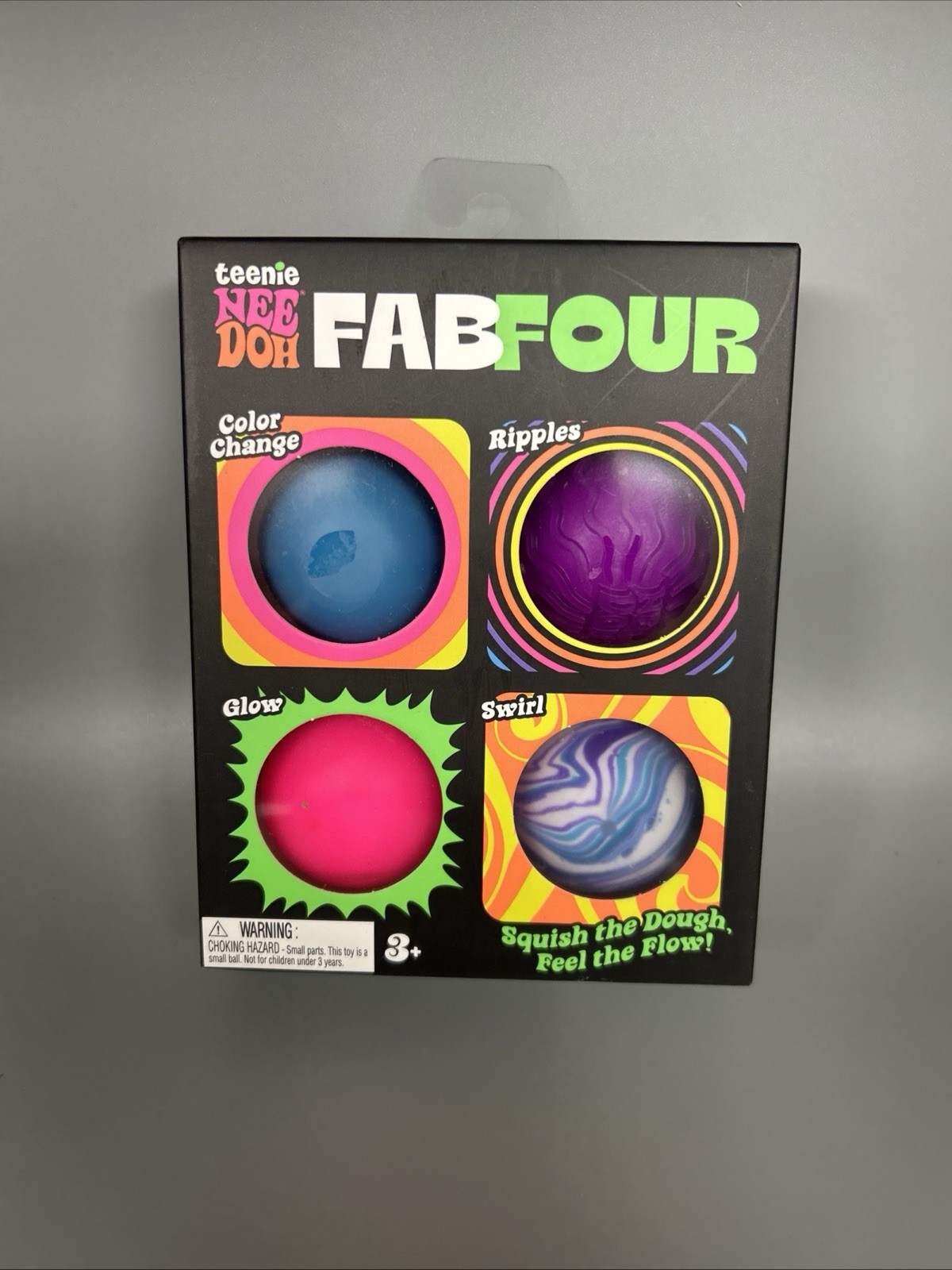Schylling NeeDoh Teenie FABFOUR Tactile Squeeze Set Color Change Glow Swirl