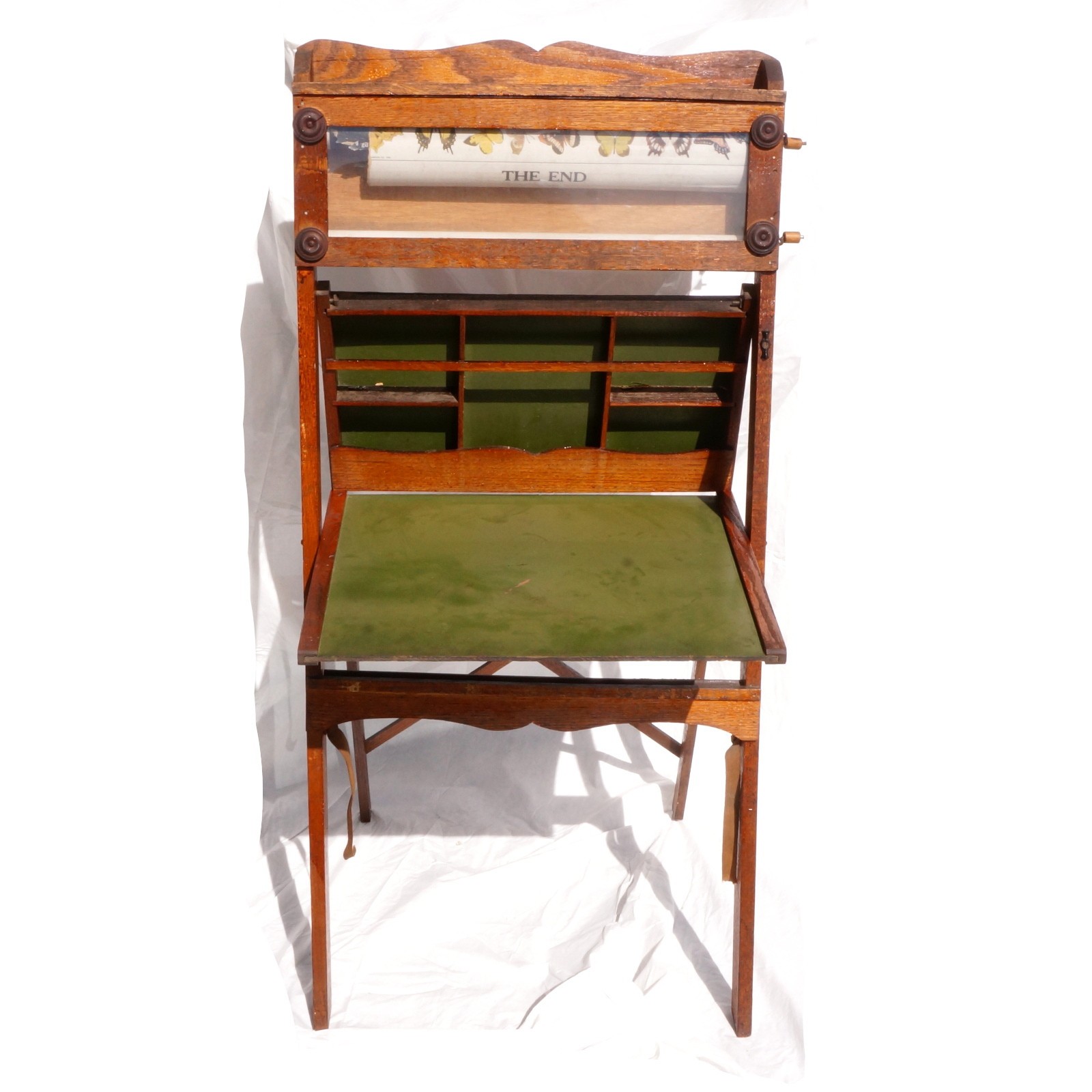 Vtg 1940s Educational Playthings Childs Folding Chalk Board Desk Windup Scroll