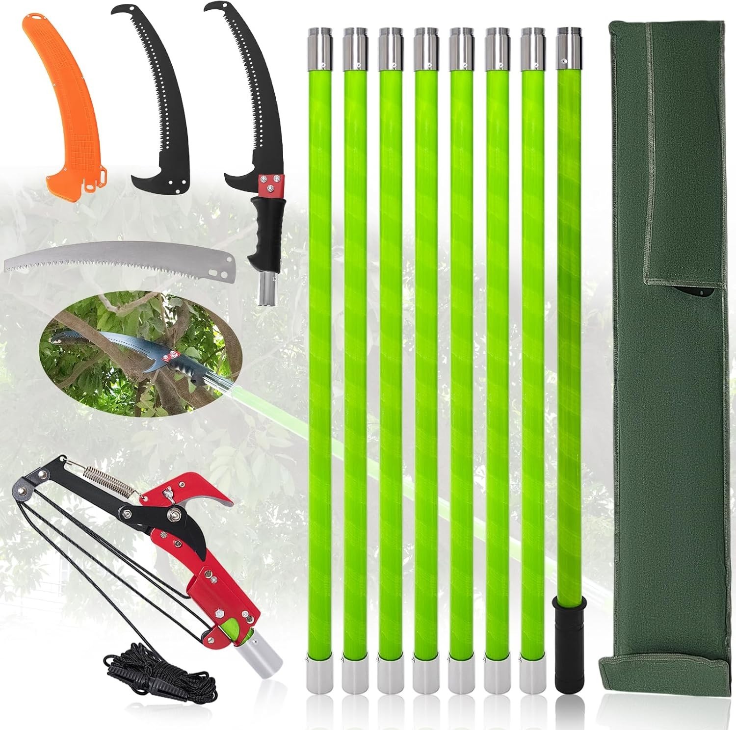 Tree Pruner Pole Saw for Trimming, 7.3-27ft Manual Extendable Tree Trimmer,…