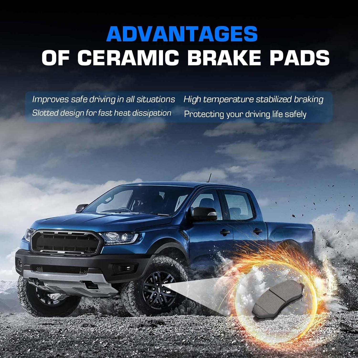 Ceramic Disc Brake Pads for Jeep Wrangler 2007-2017 Front Rear Set