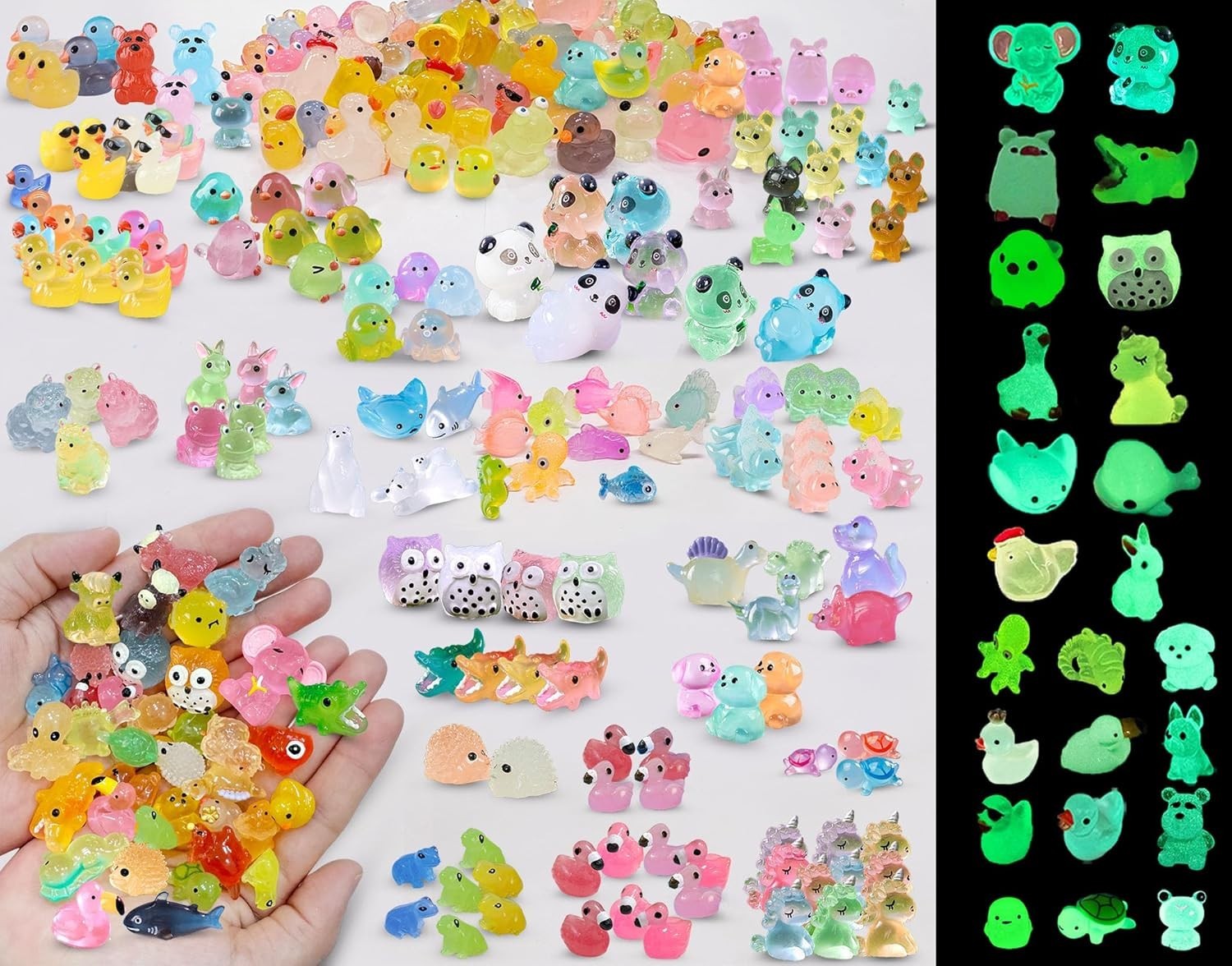 250 Pack Mini Resin Animals, Glow in The Dark Tiny Animals Figures to Hide Lu…
