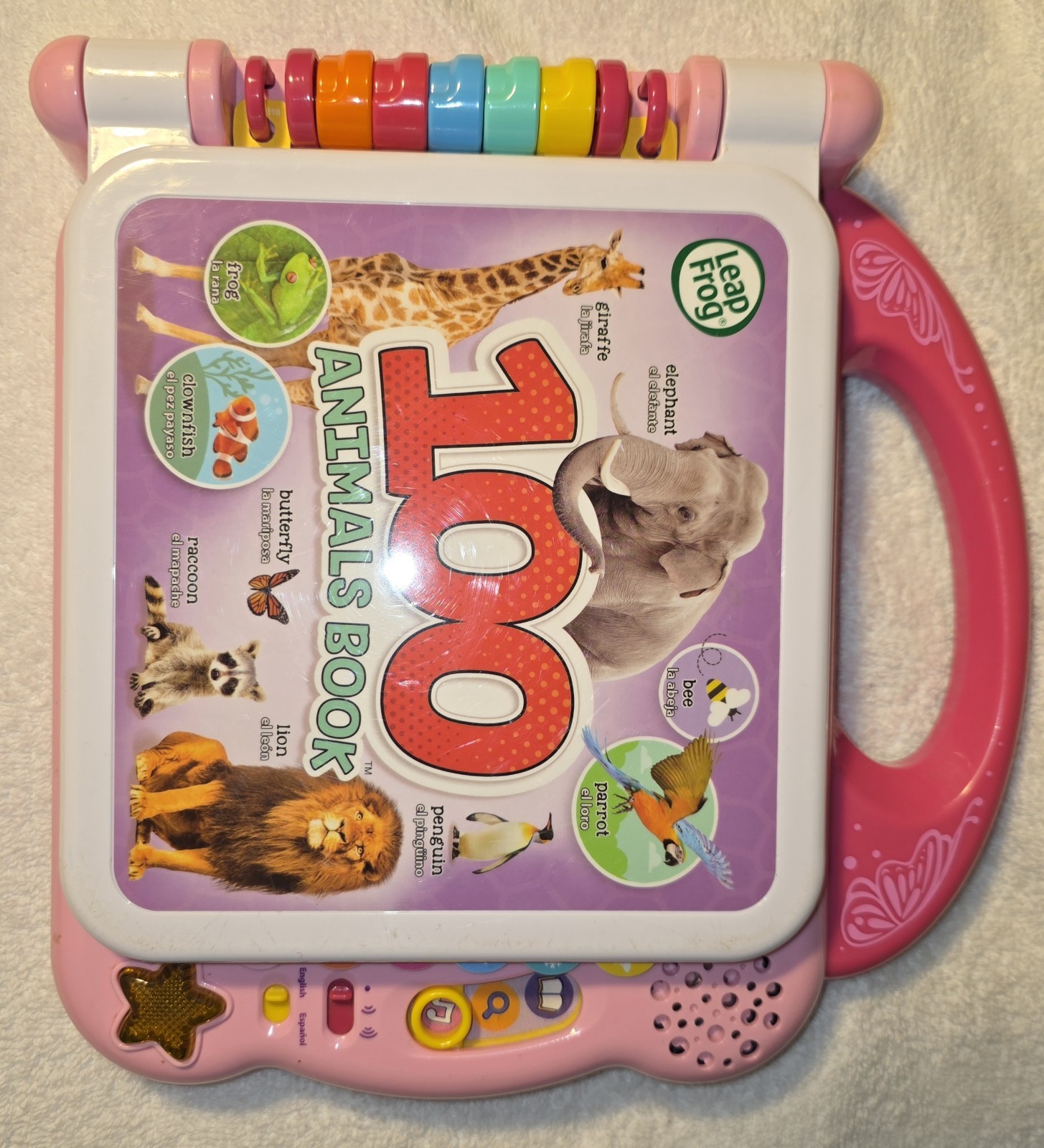 Leap Frog 100 Animals Book – Electronic Toy English/Spanish Pink TESTED Working
