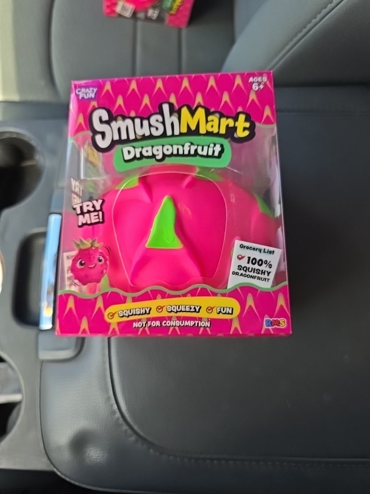 SmushMart Dragonfruit Squishy Stretch Sensory Squeeze Toy, Pink Green, Ages 6+