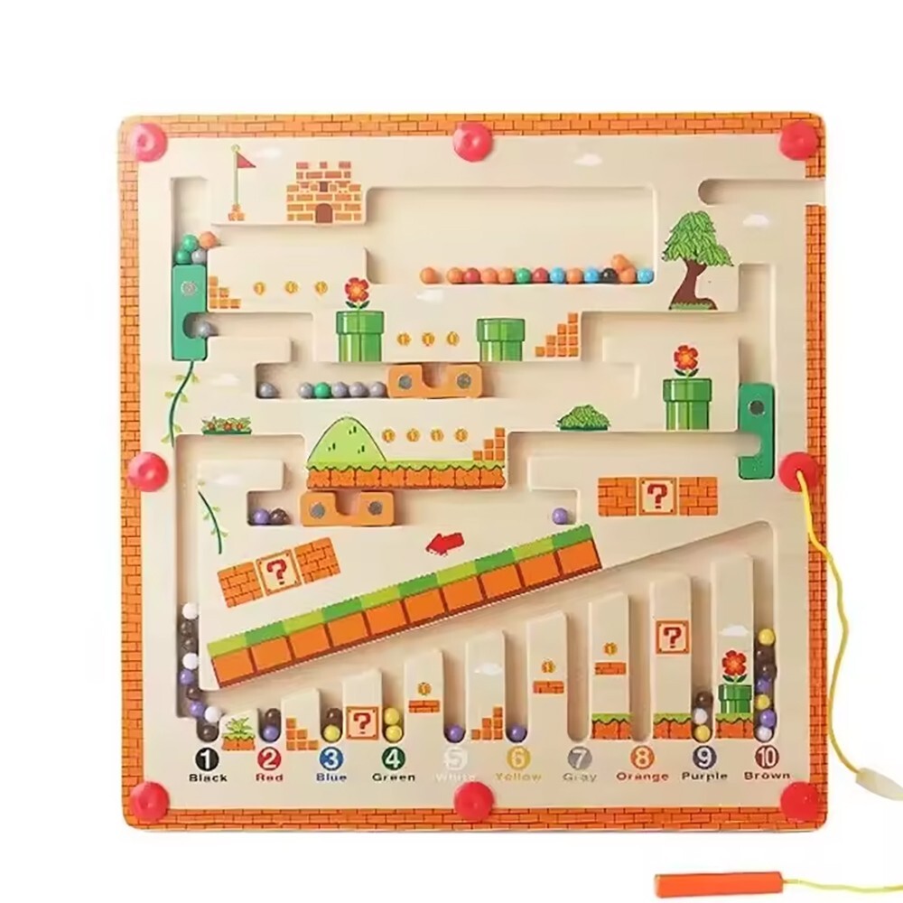 Magnetic Color and Number Maze, Montessori Wooden Toddler Magnet Puzzle Game