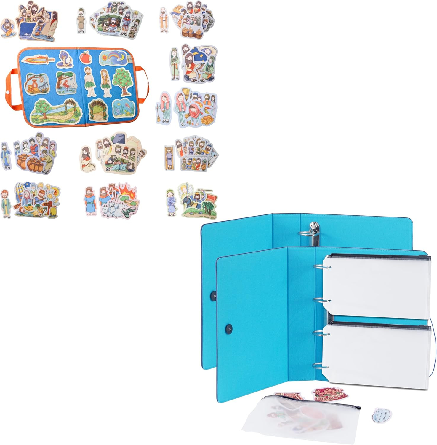 12 Felt Board Bible Stories Set + 2 Storage Binders for Easy Organization