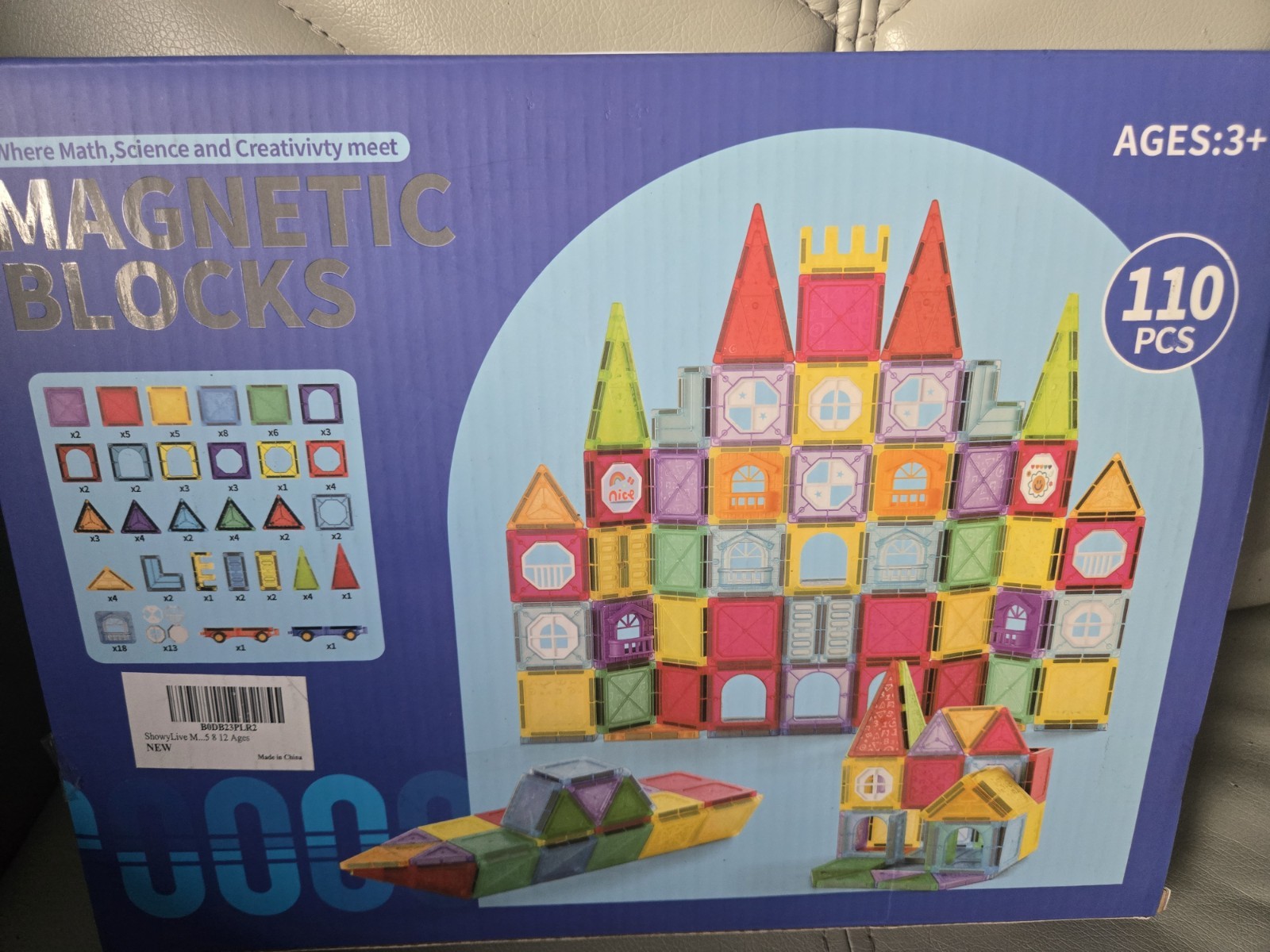 ShowyLive Steam Learn Magnetic Tiles 100 Pieces for Kids Ages 3+ Set with 2 Cars