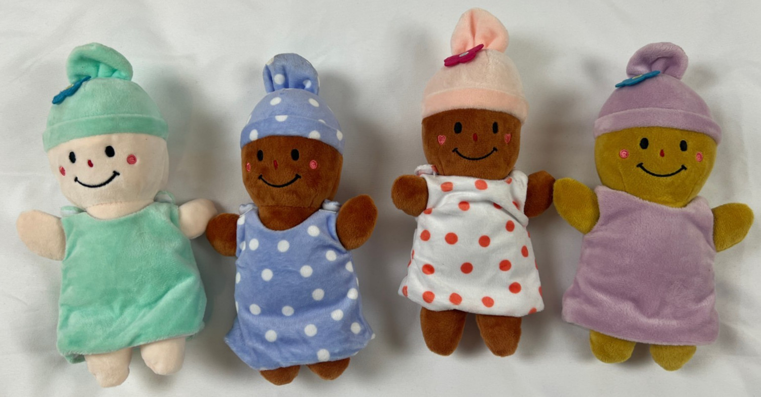 Culturally Diverse Soft Plush 9″ Dolls Set Interchangeable Clothing (not hats)