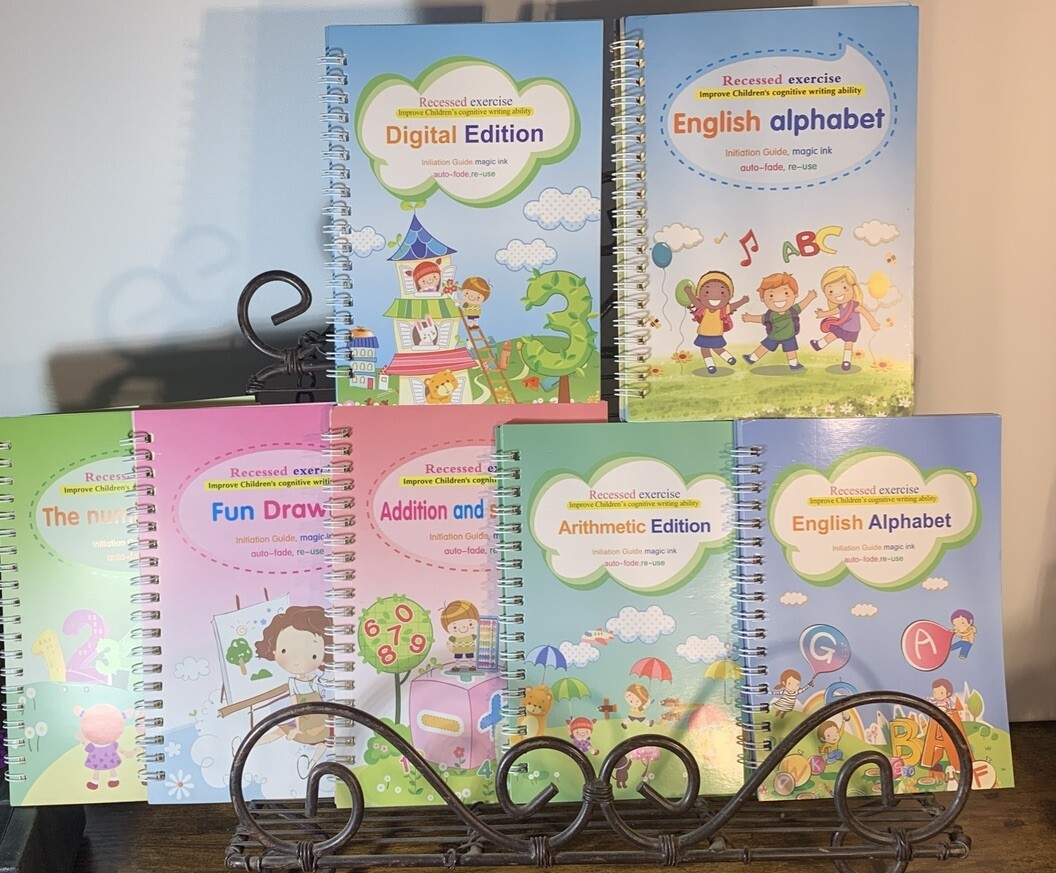 7 Lot Kids Sank Print Reusable Books~Spiral Bound~Handwriting Education