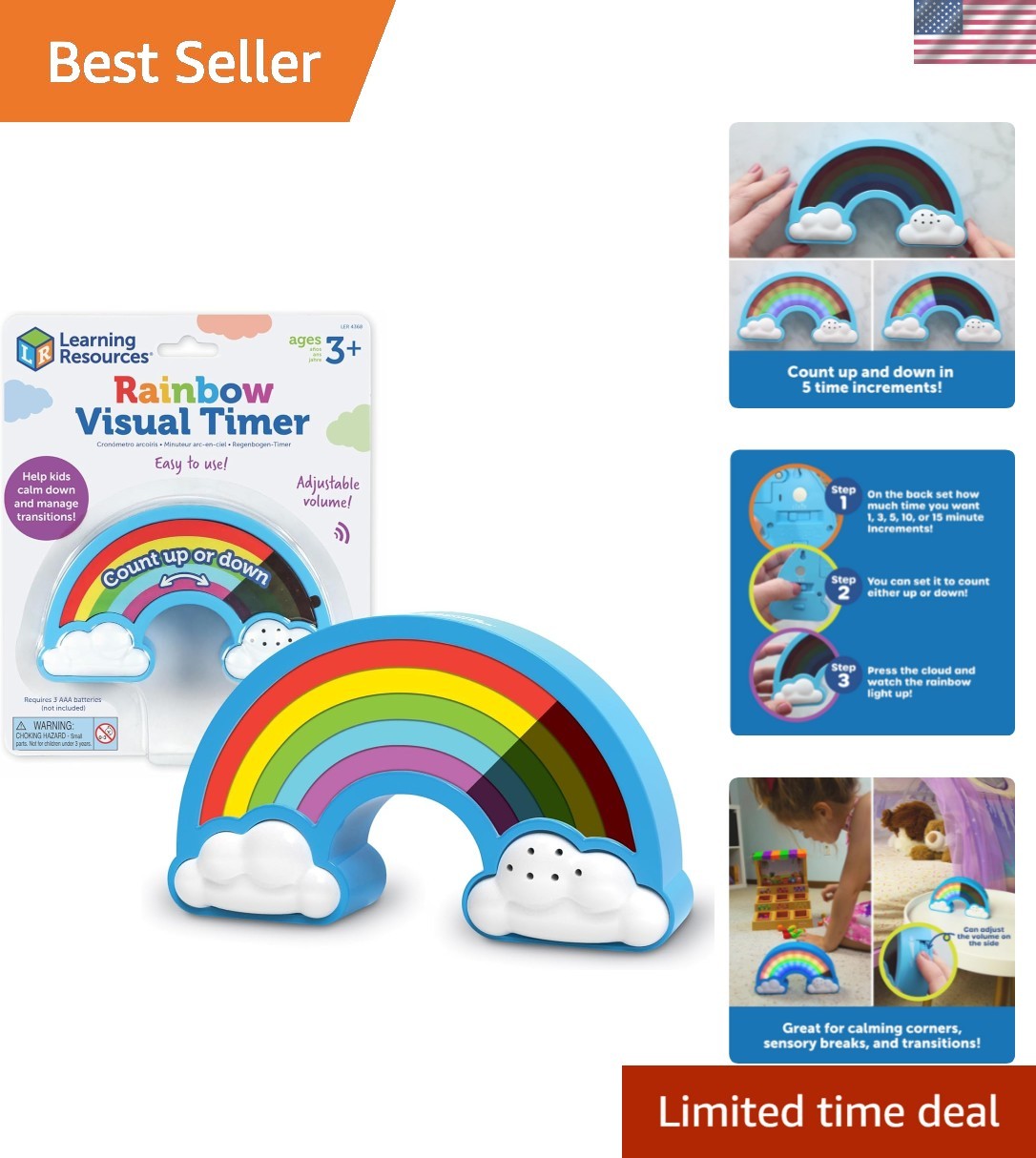 Rainbow Visual Timer – Time Management for Children, Audio and Visual Alarms,…