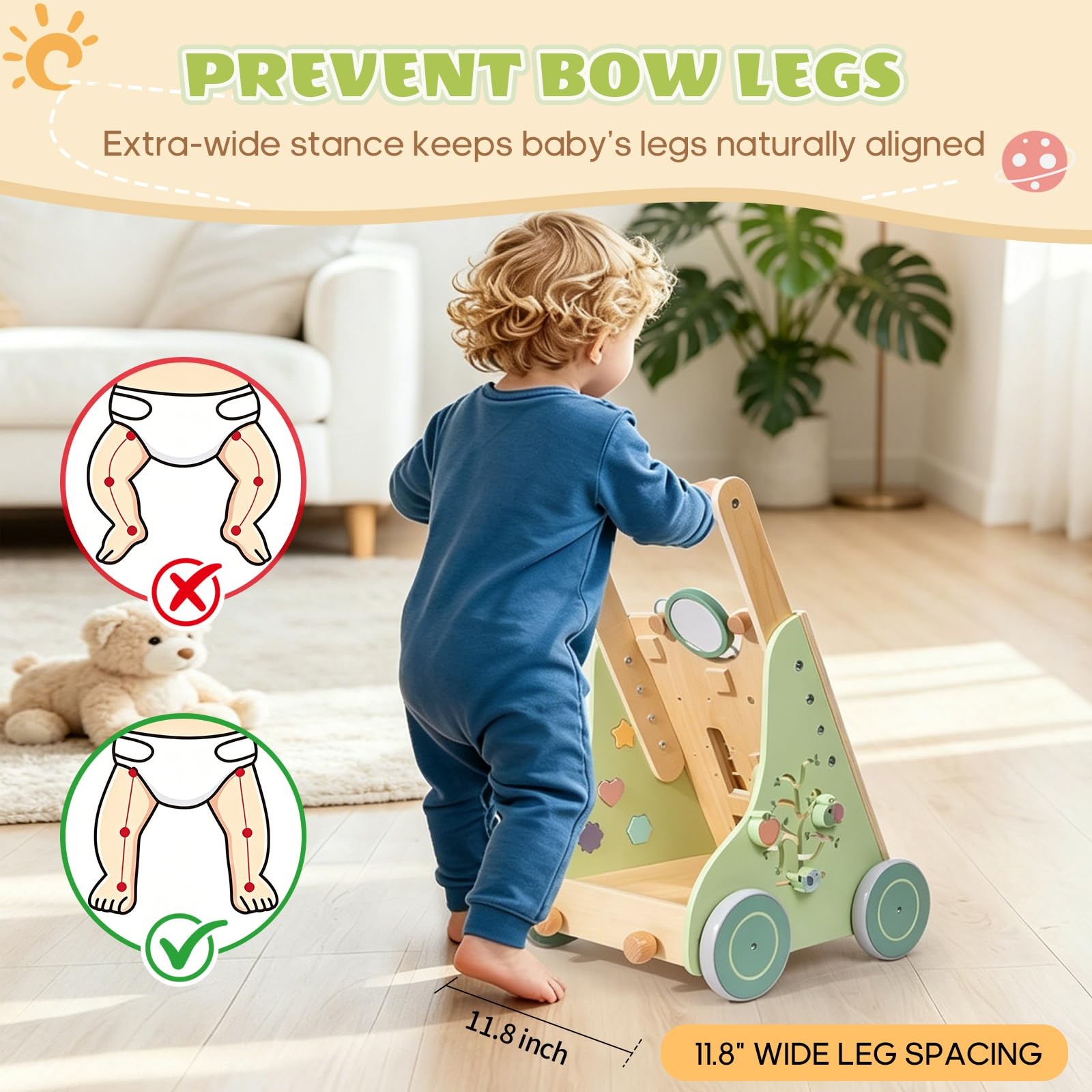 Wooden Baby Walker with 10-in-1 Activity Center, Montessori Toddler Push Toy …