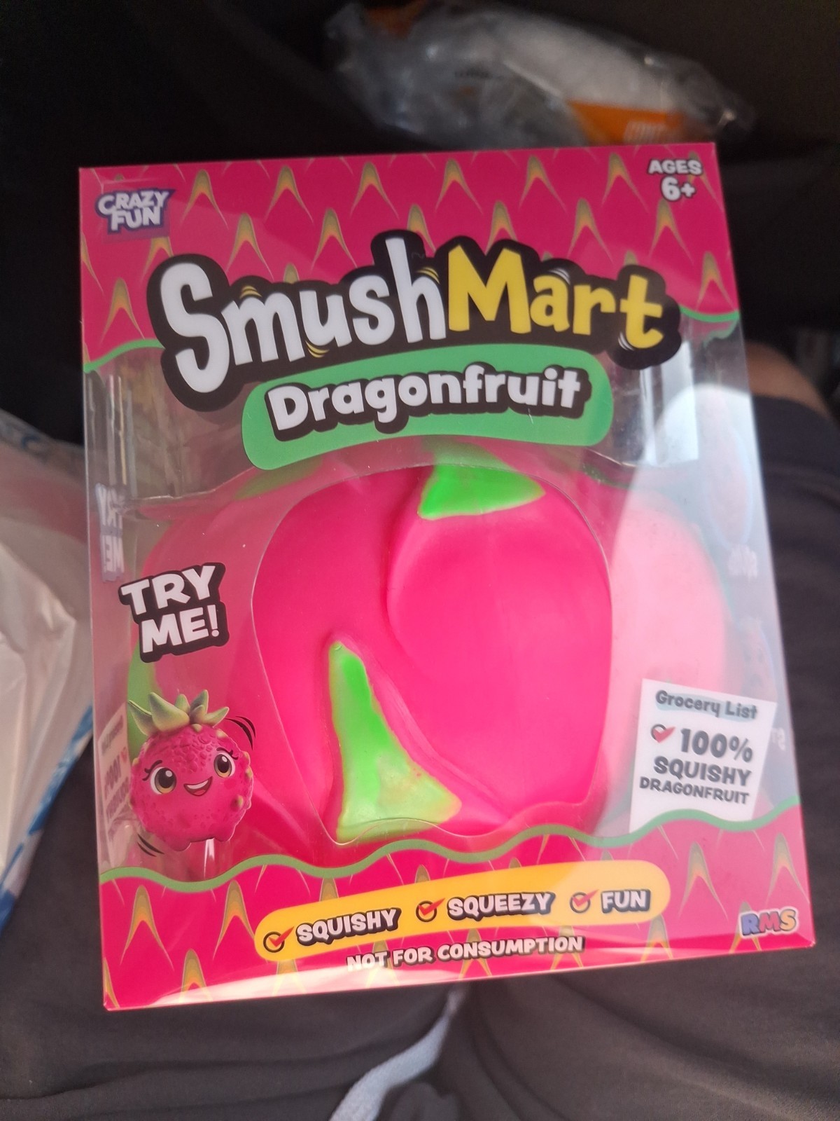 SmushMart Dragonfruit Squishy Tactile Squeeze Toy, Pink/Green