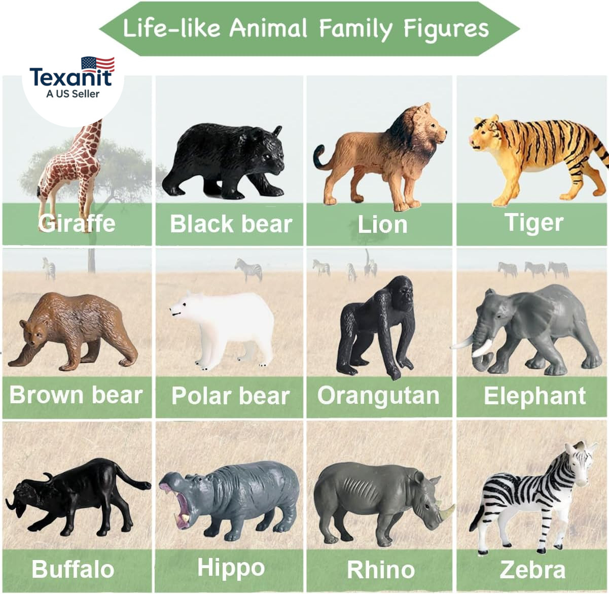12 Pcs Mini Safari Animals Figures Toys, Realistic Jungle Zoo Animal Figurines C