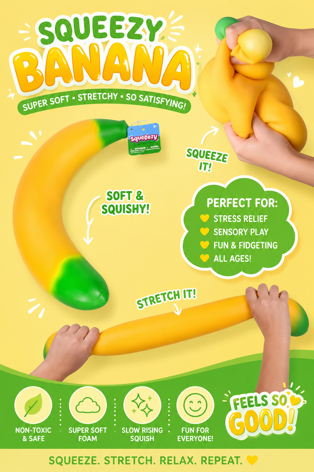 Banana Squeezy™ Super Soft Stretchy Squishy Fidget For Stress Relief