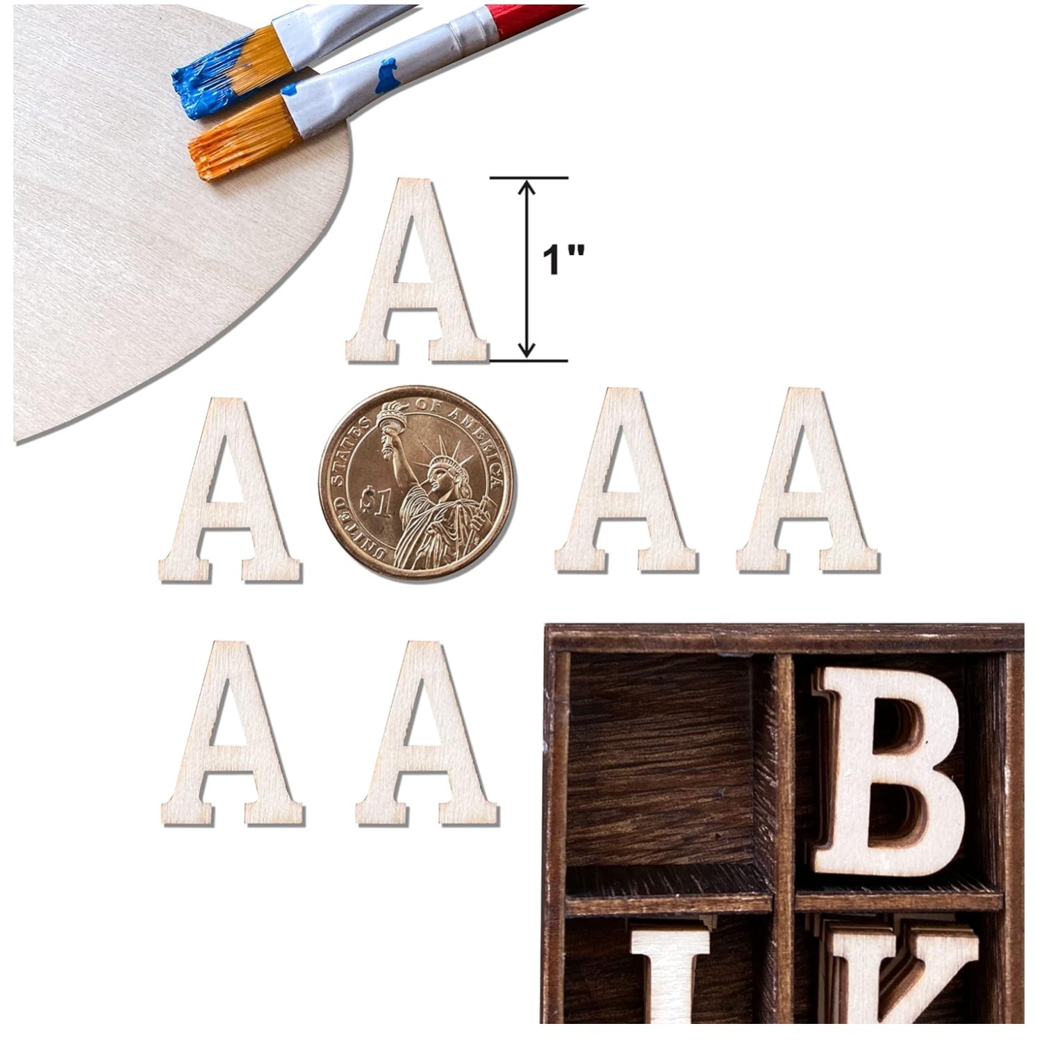 270 Wood Alphabet Letters & Numbers with Tray