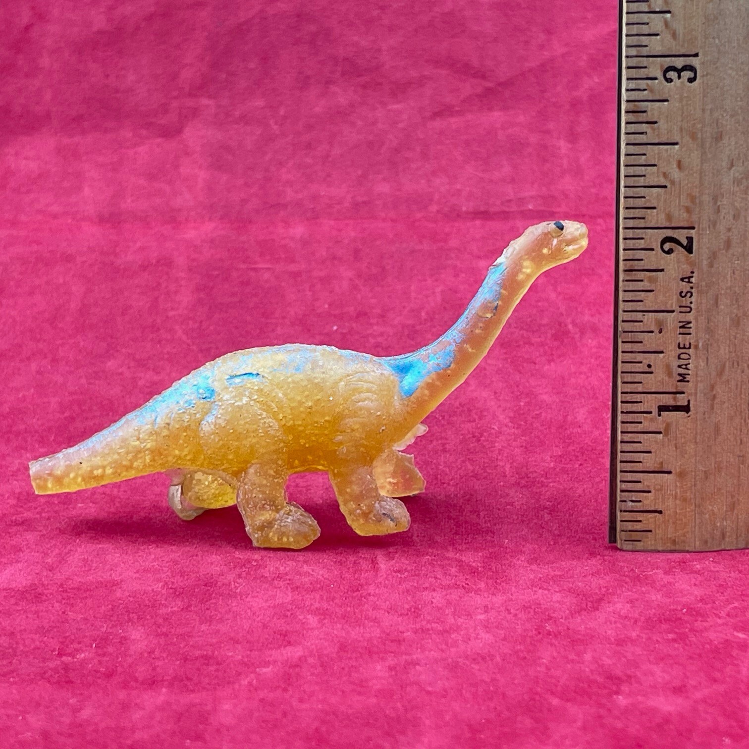 Vintage 3.5″ Yellow & Blue Jelly Rubber Brontosaurus Dinosaur Toy/Figure