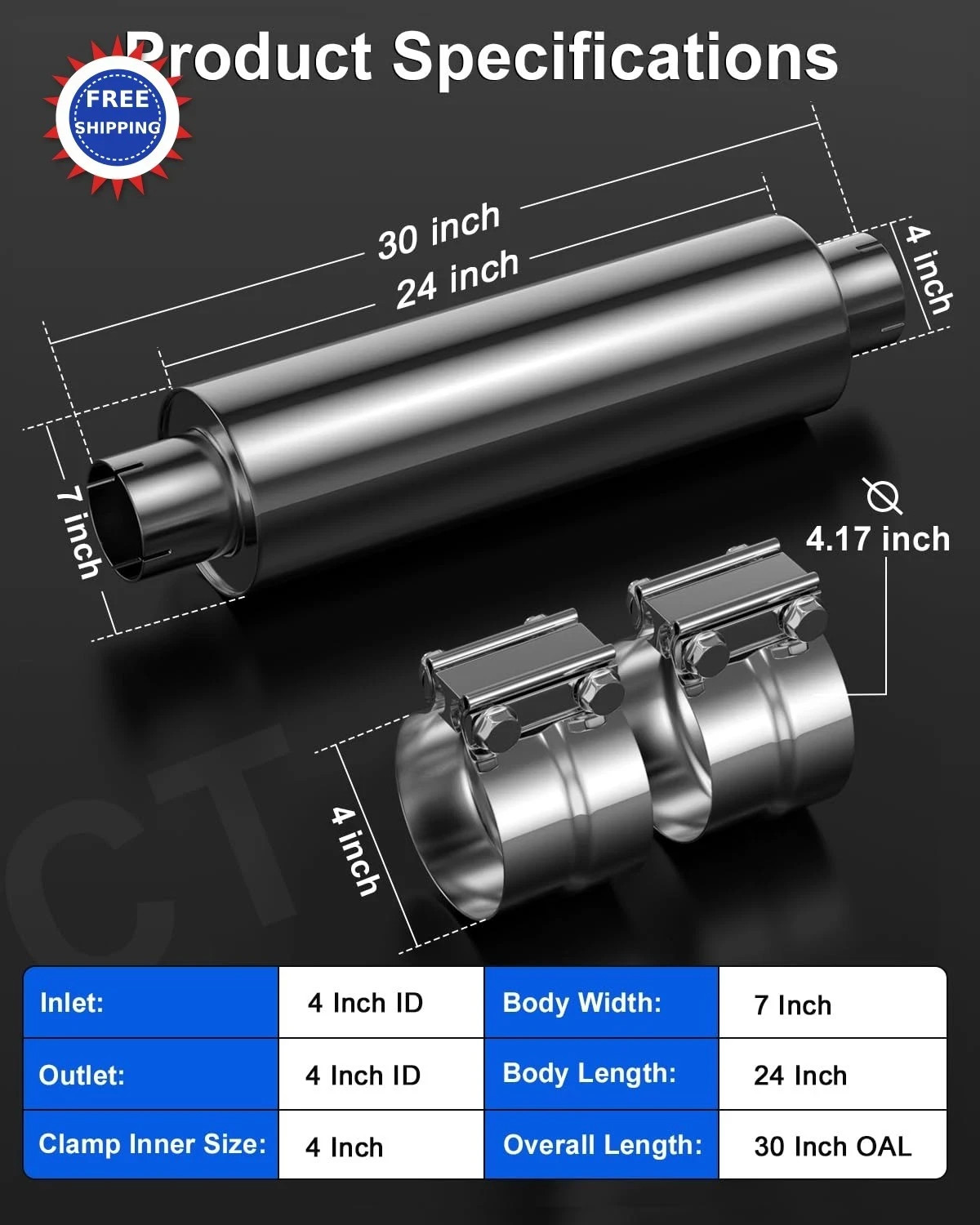 JY PERFORMANCE 4 Inch Inlet Diesel Muffler Exhaust Stainless Steel Welded