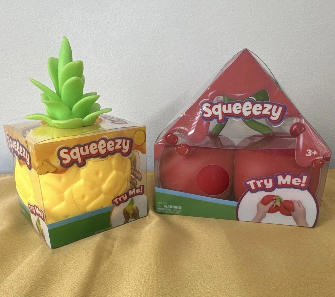 Squeezy Tactile Squeeze Toy Set Pineapple & Cherries Yellow/Green/Red 3+