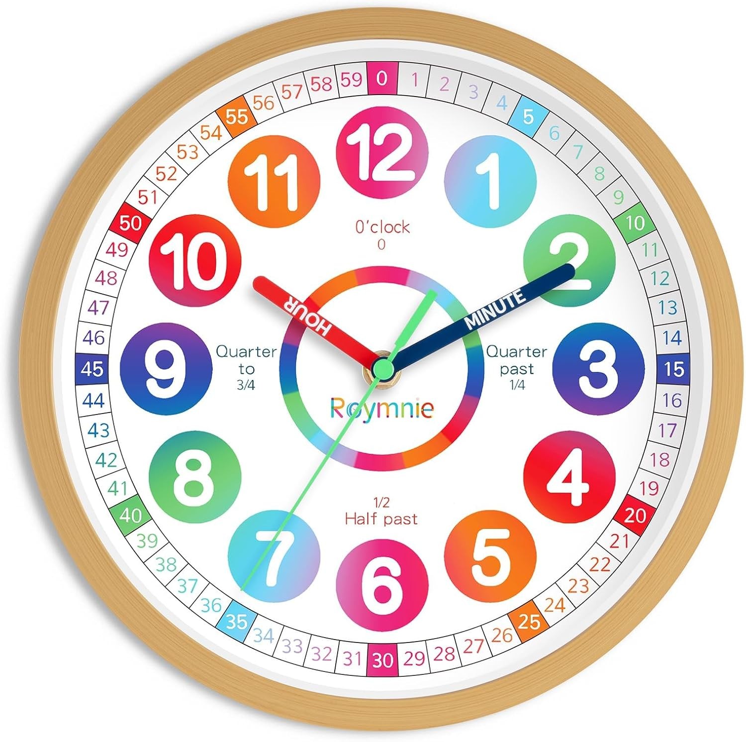 Learning Clock for Kids Telling Time Easily Teaching 8 Inch, A_wood Color