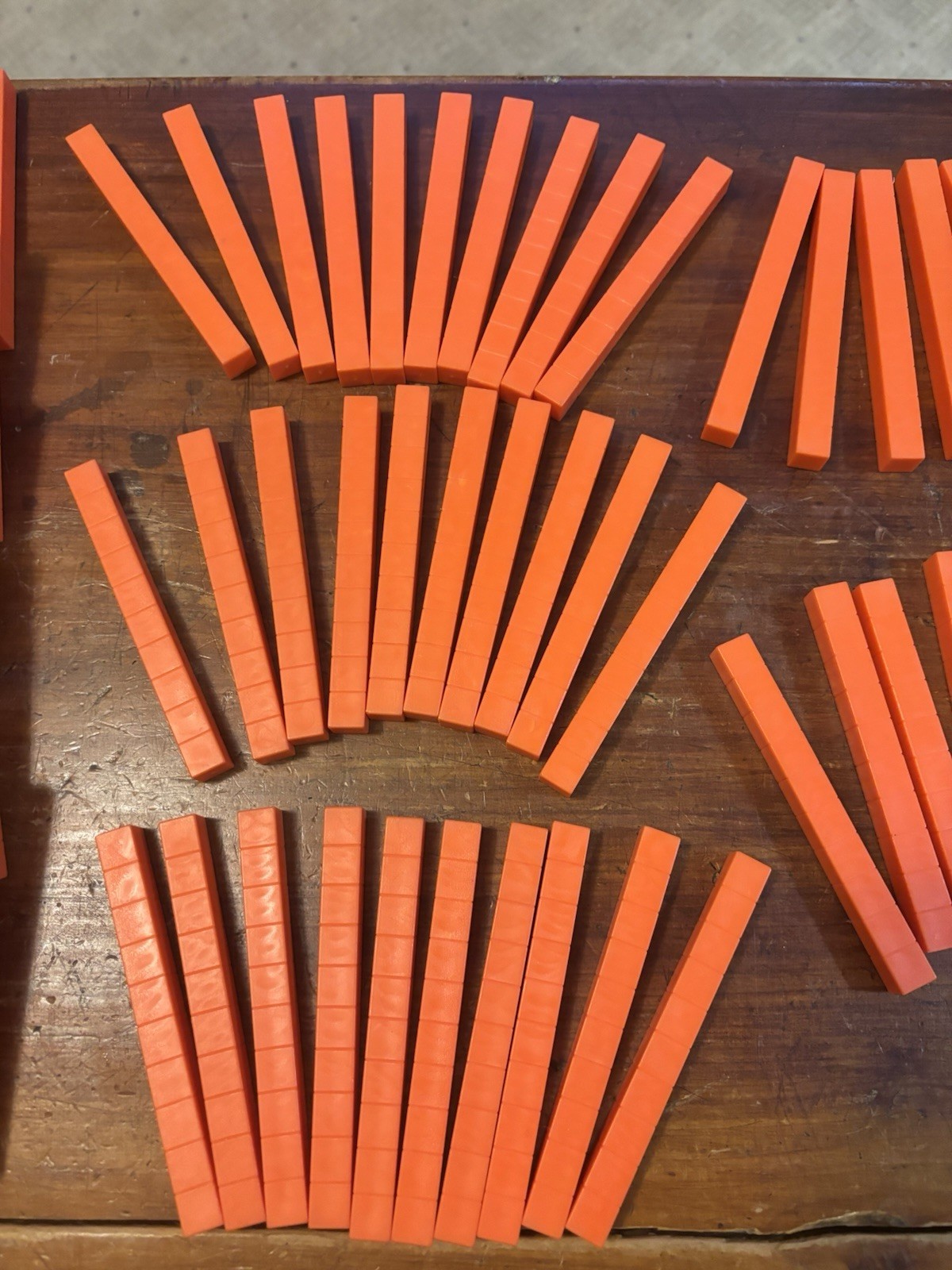 base ten place value blocks plastic 50- ten rods and 10 -hundred flats EUC