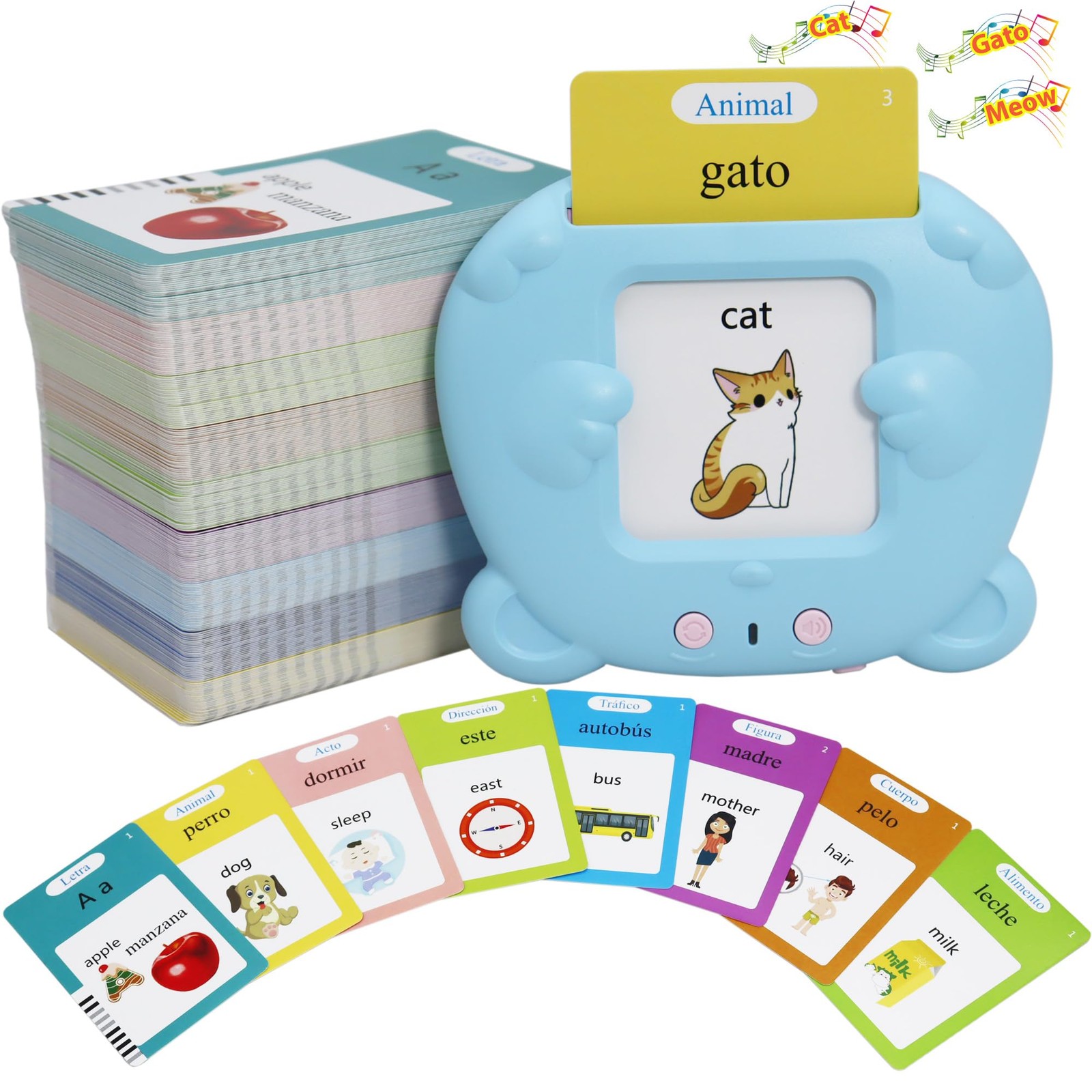 Talking Flash Cards Bilingual Spanish & English 510 Words 3-8 Years Blue