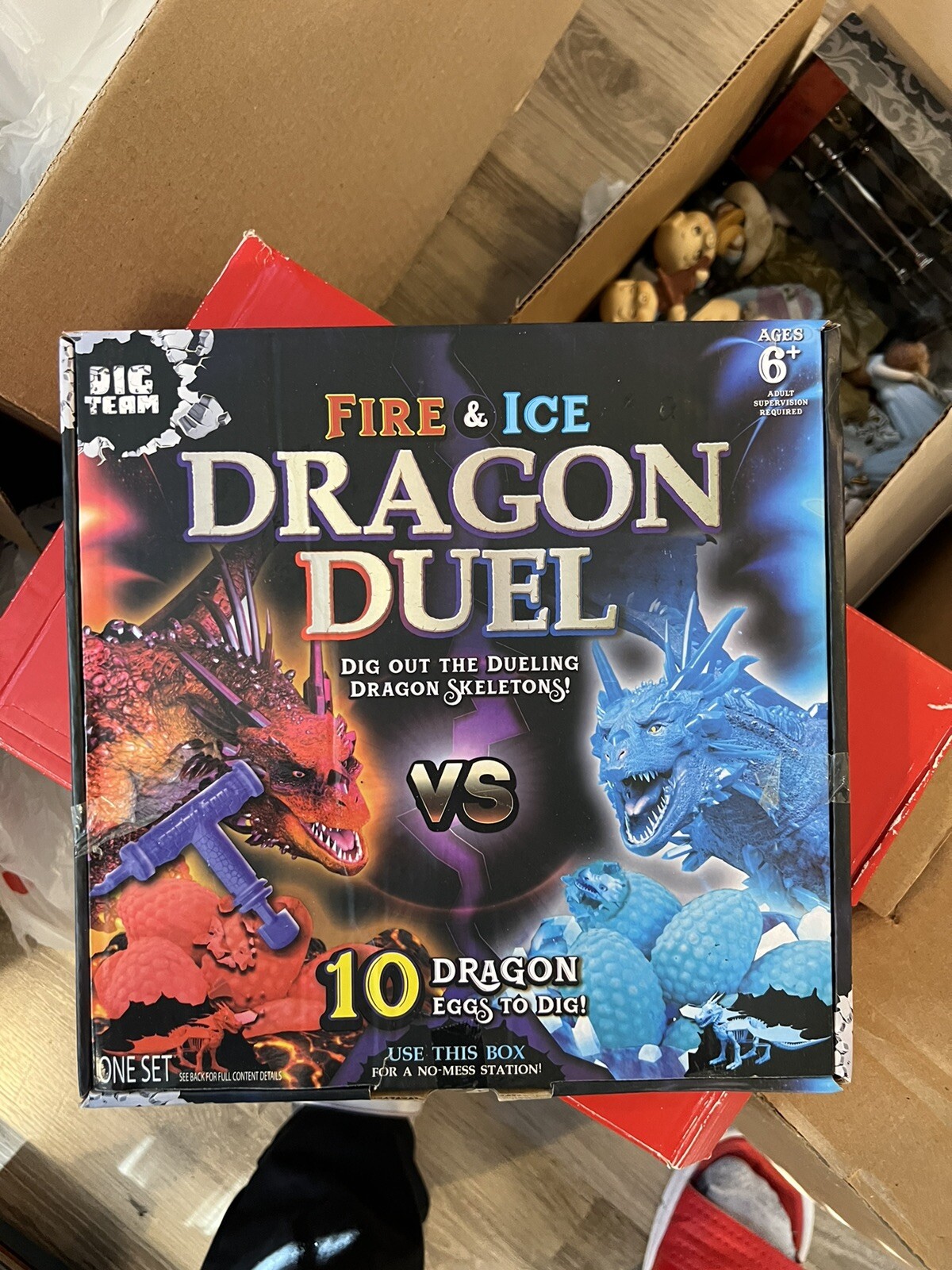NEW, The Dig Team Fire And Ice Dragon Duel With 10 Dragon Eggs Stem Toy Dig Set