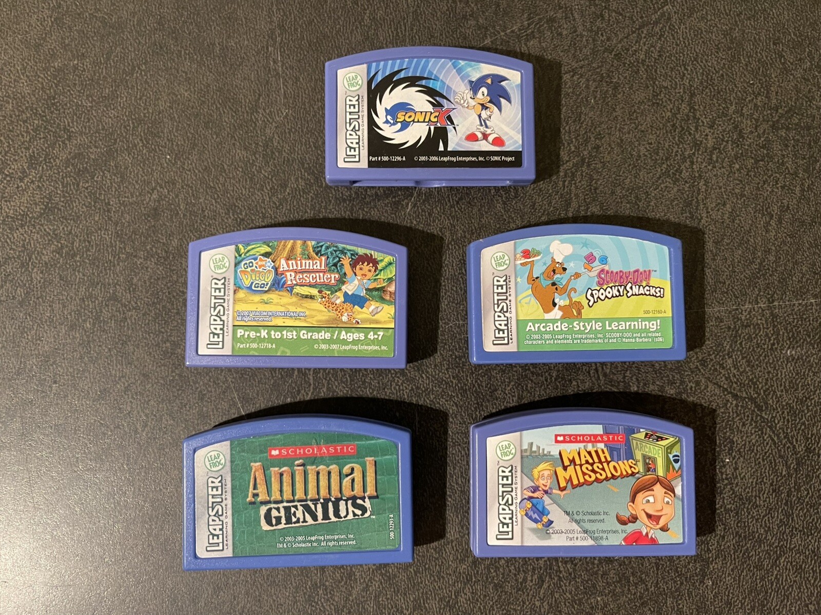 Leap Frog Leapster Learning Game Cartridges (Lot Of 5) Sonic, Diego, Scooby-Doo