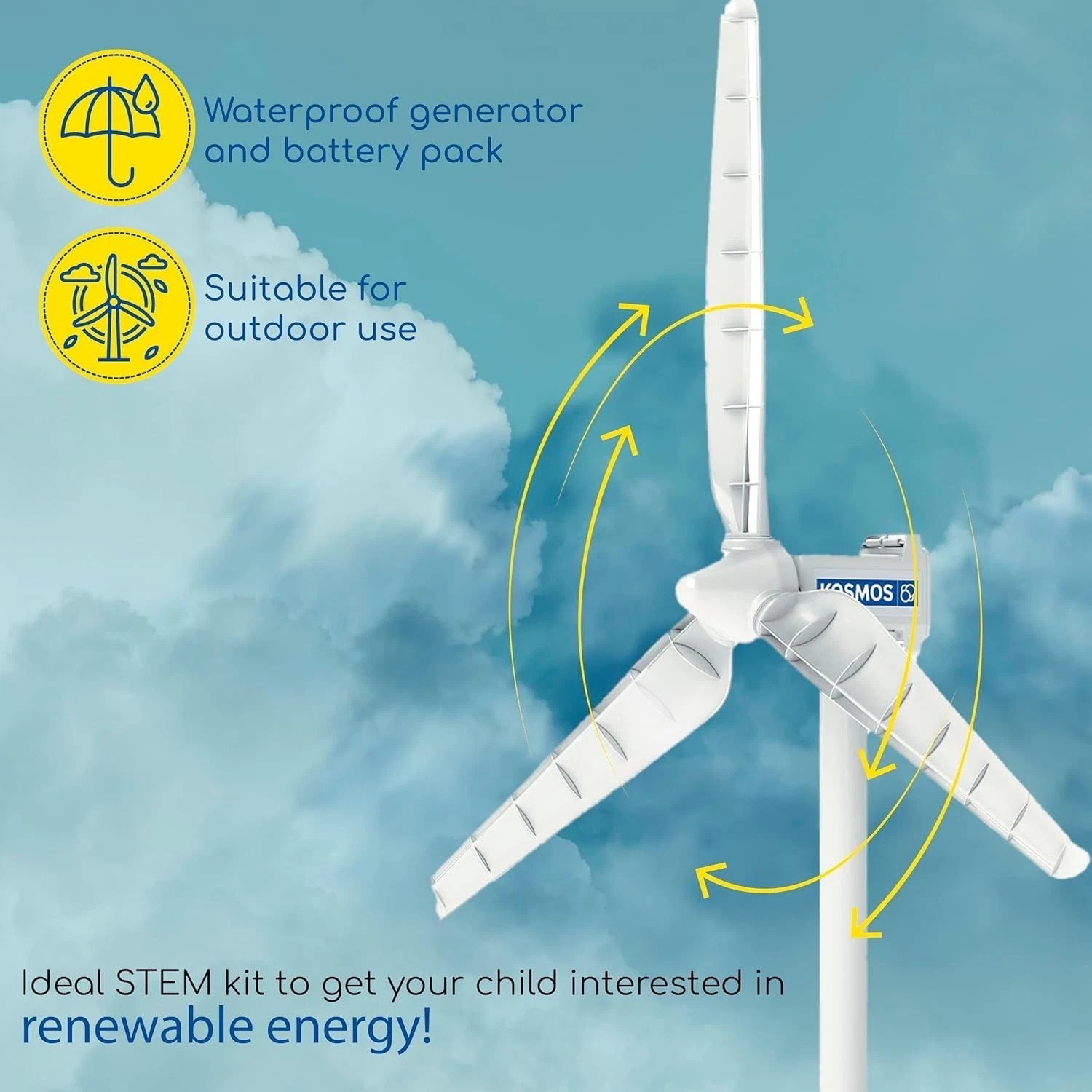 Wind Power V4.0 STEM Experiment Kit | Build a 3ft Wind Turbine to Generate El…
