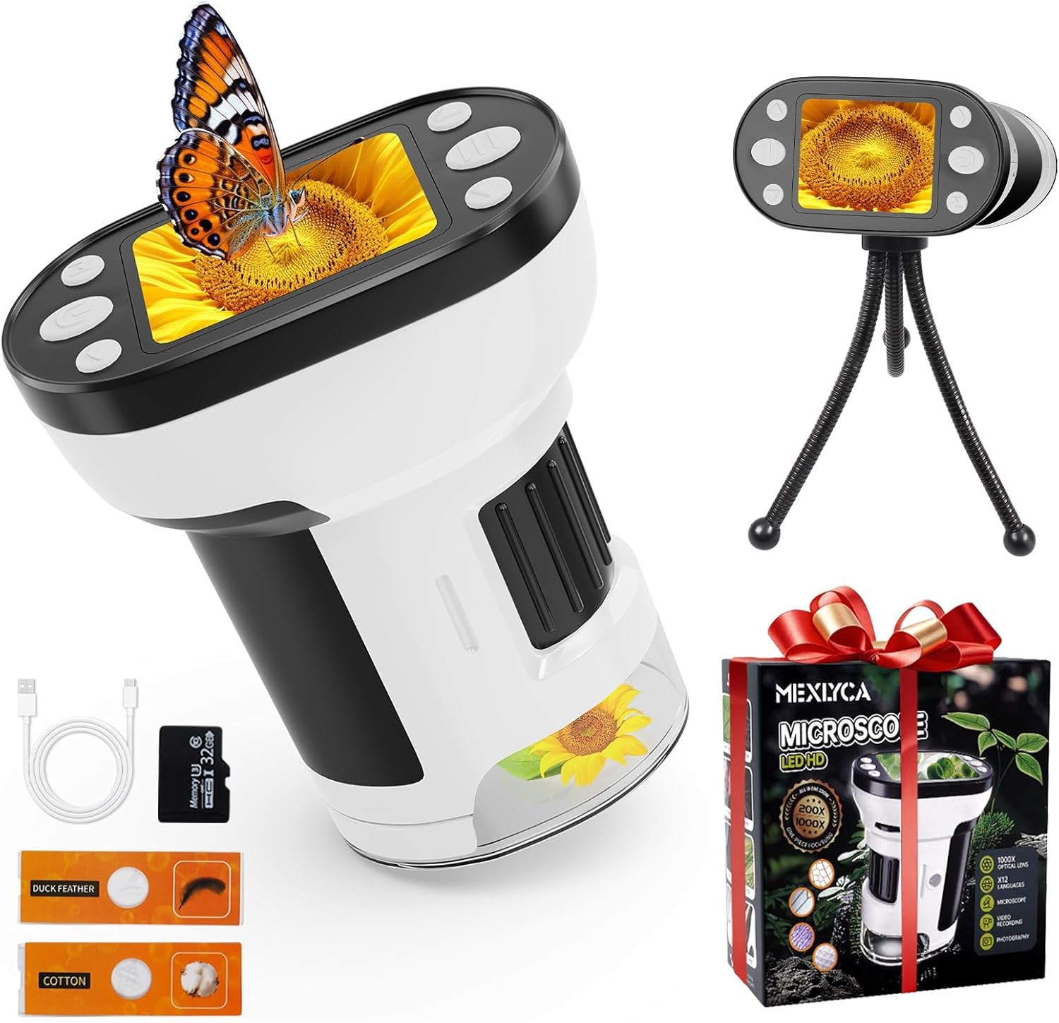 1000X Handheld Microscope for Kids, 2.0″ Screen Pocket Microscope, Adjustable LE