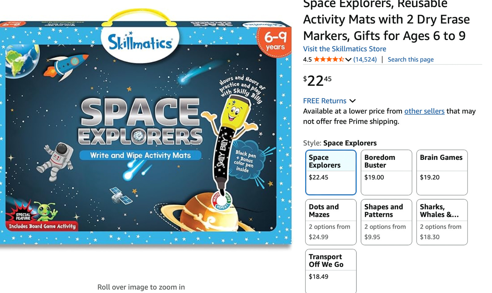 SKILLMATICS Space Explorers Write and Wipe Activity Mats 6-9 yrs. (SEALED)