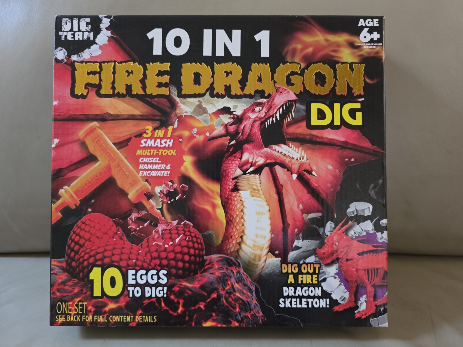 10 in 1 Fire Dragon Dig, Excavate 10 Dragon Pieces From Eggs With Tools