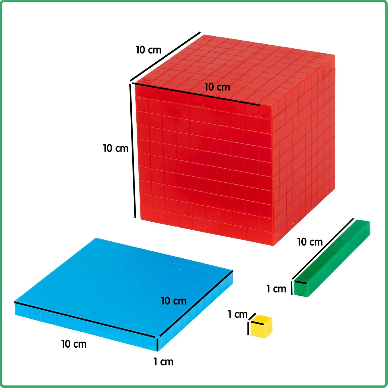 Four Color Plastic Base Ten Blocks – 121 Pieces – Hands-On Math Manipulative for